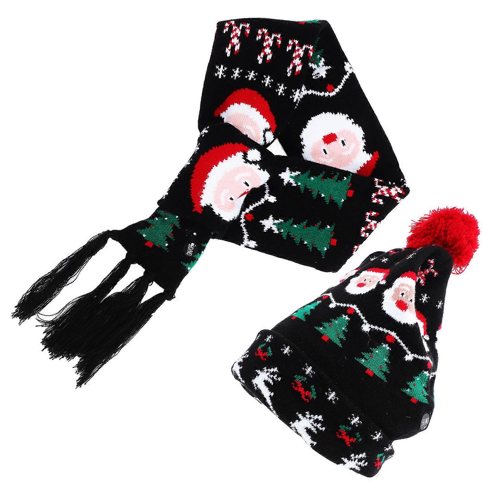 Festive Christmas Knitted Design Cap And Scarf Set For Holiday Parties Creating Cheerful Vibes 2Pcs
