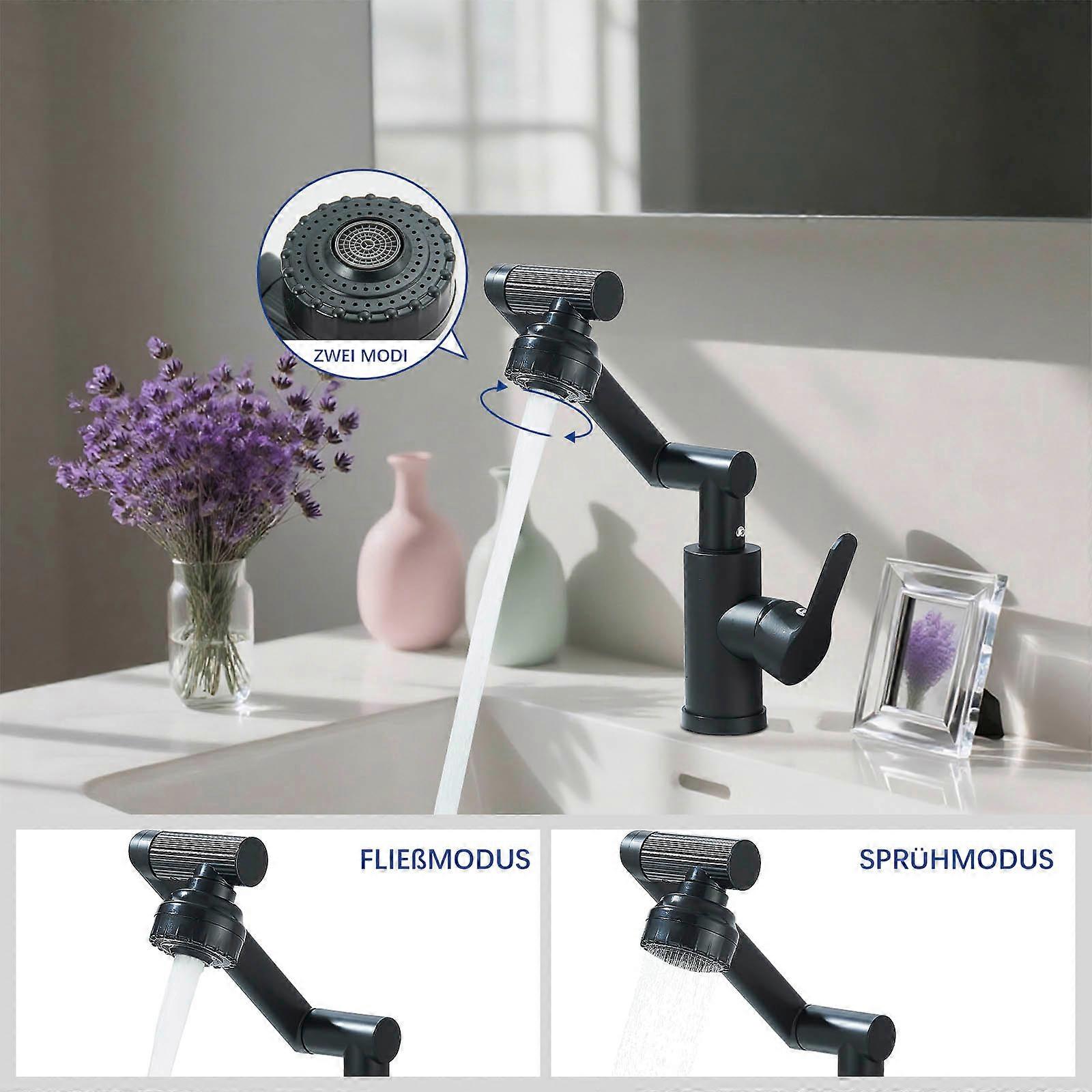 360°Swivel Mixer Faucet，2 Function Sprayer Modes，1080°rotationTap，for Bathroom Basin Taps，Kitchen Sink Taps Black