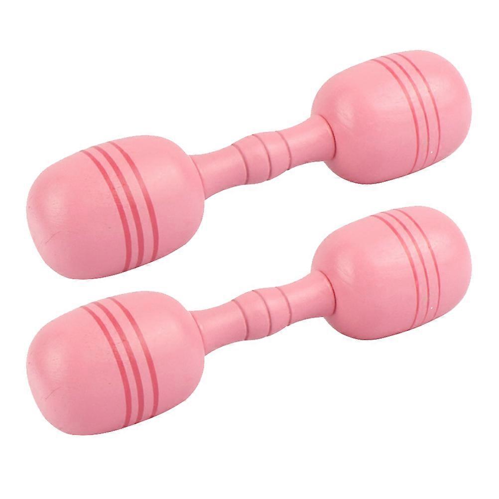 Pink Durable Wooden Dumbbell for Kids Playing Ideal Exercise Toy Gymnastics Props 300g