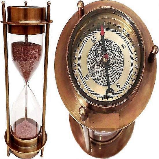 Nautical Brass Sand Timer Hourglass with Maritime Brass Compass Table Decorative