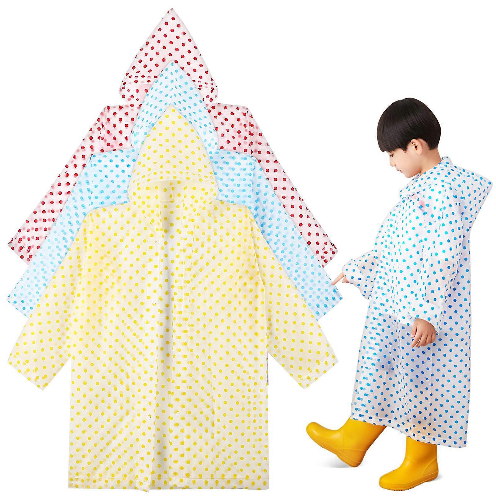 3Pcs Kids Rainwear Dotted Raincoats For Rainy Weather Hooded Design Lightweight Comfort Childrens Rain Jacket