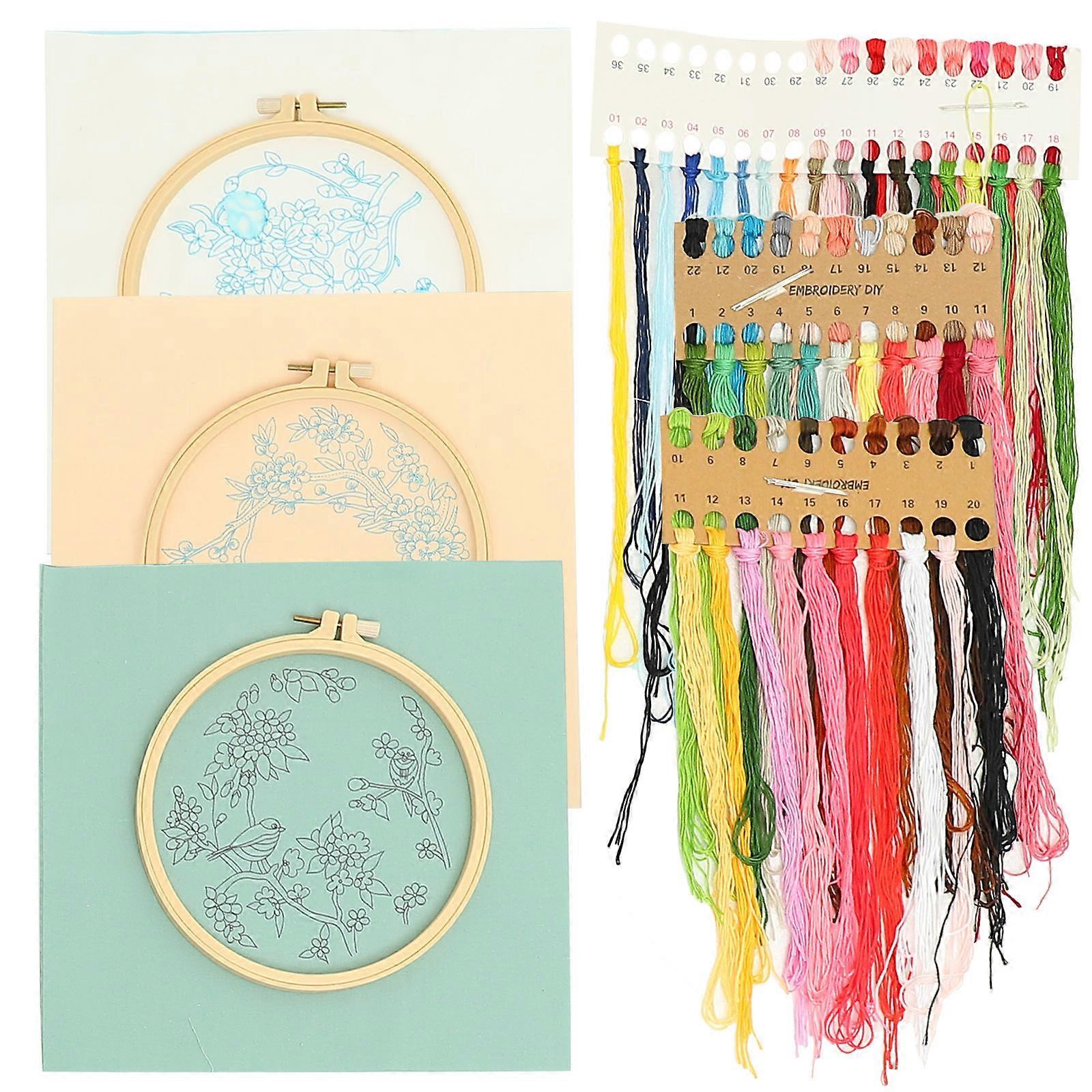Embroidery Kits For Adults 3 Sets Of Embroidery Kit For Beginners DIY Flower Bird Material Assorted Color Cross Stitching