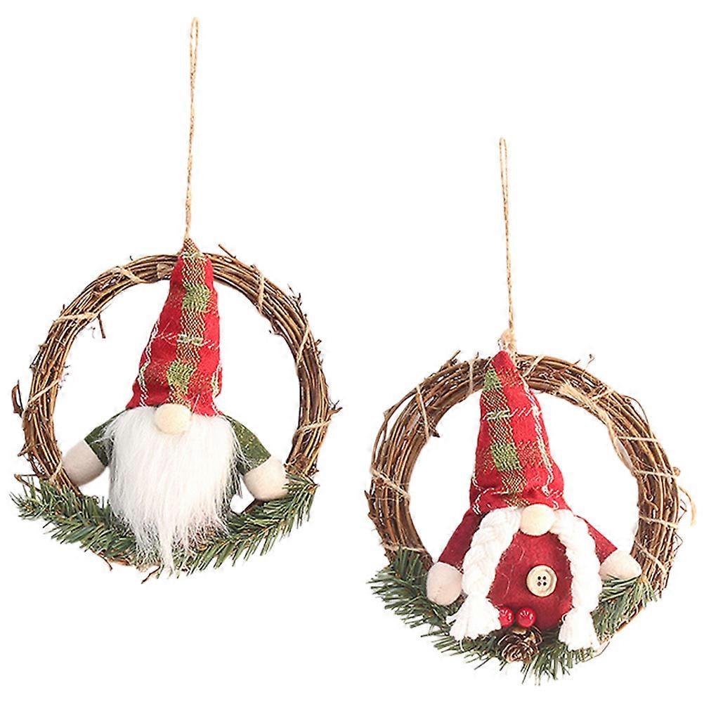 Rattan Wreath With Gnome Doll 2Pcs For Daily Use In Assorted Color 15x15cm Ideal For Festival Atmosphere Enhancement