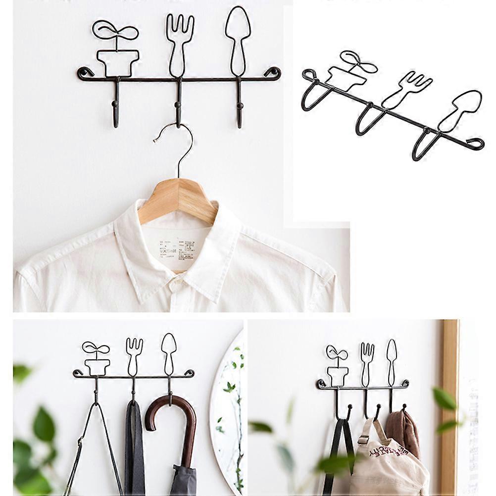 Decorative Key Hanging Rack Creative Wrought Iron Wall Hooks For Entry Way Black Coat Hanger 1Set