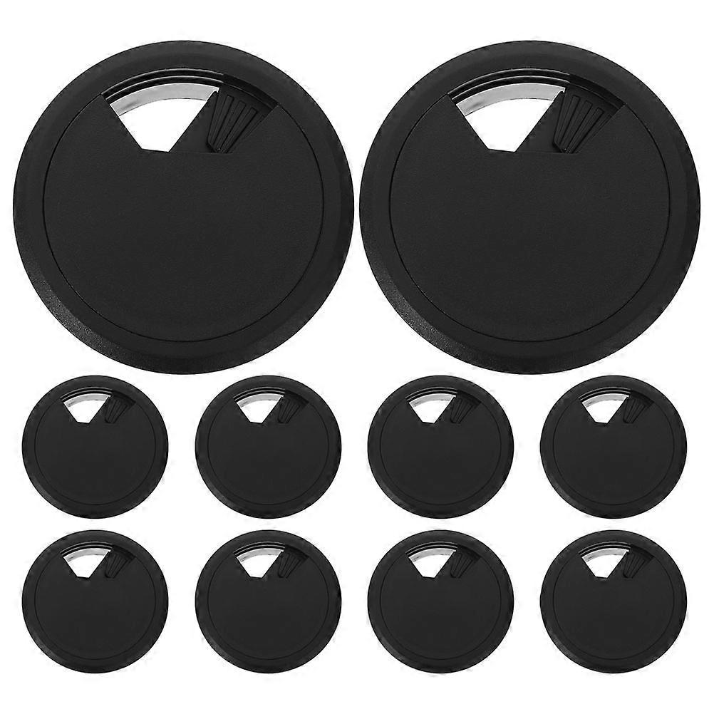 Black Desk Cable Hole Grommets For Home Office Wire Covering Size 5.90X5.90X1.60CM 10Pcs
