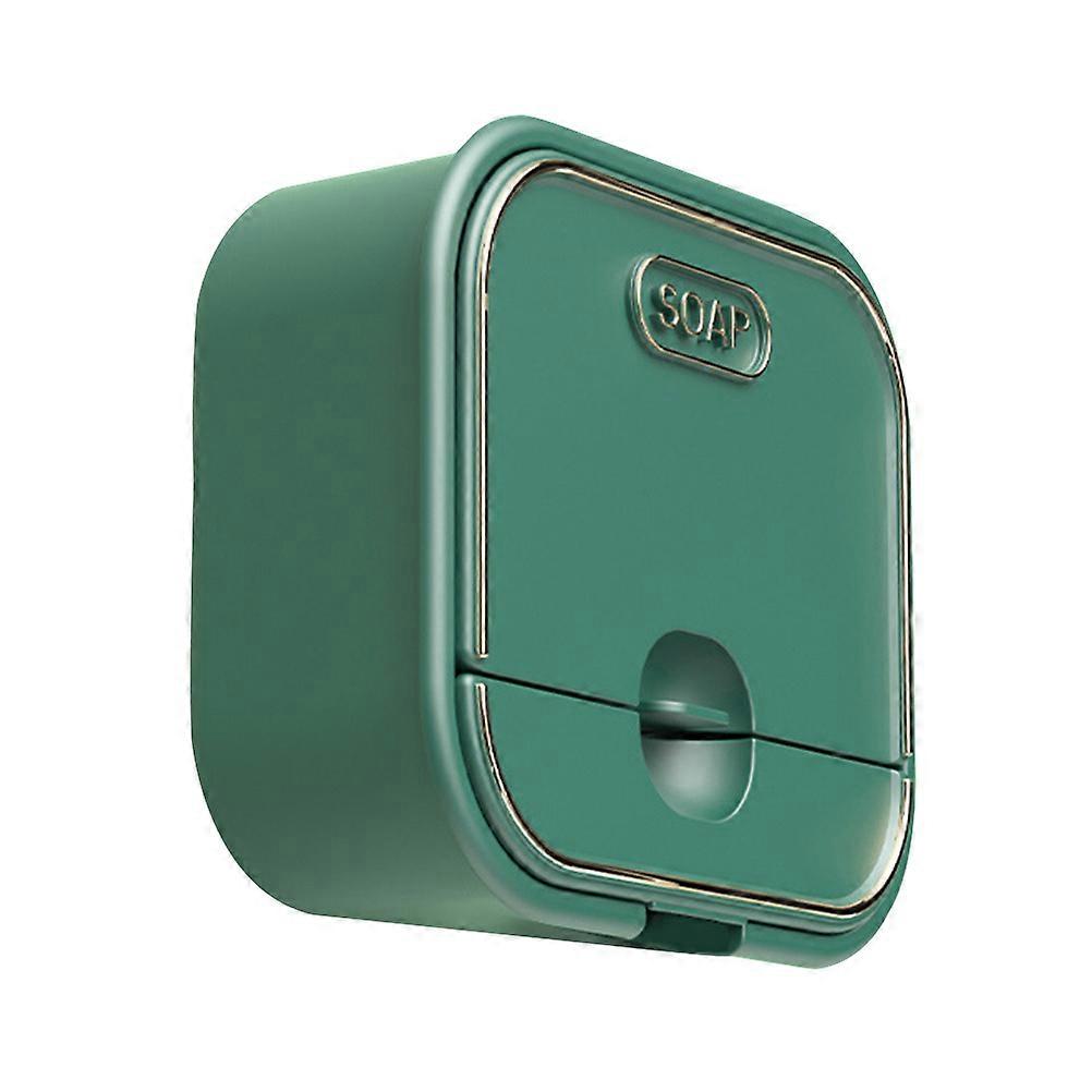 Green Non Perforated Wall Mounted Soap Box, Draining Soap Organizer for Bathroom, Easy Installation, Innovative Clamshell Design
