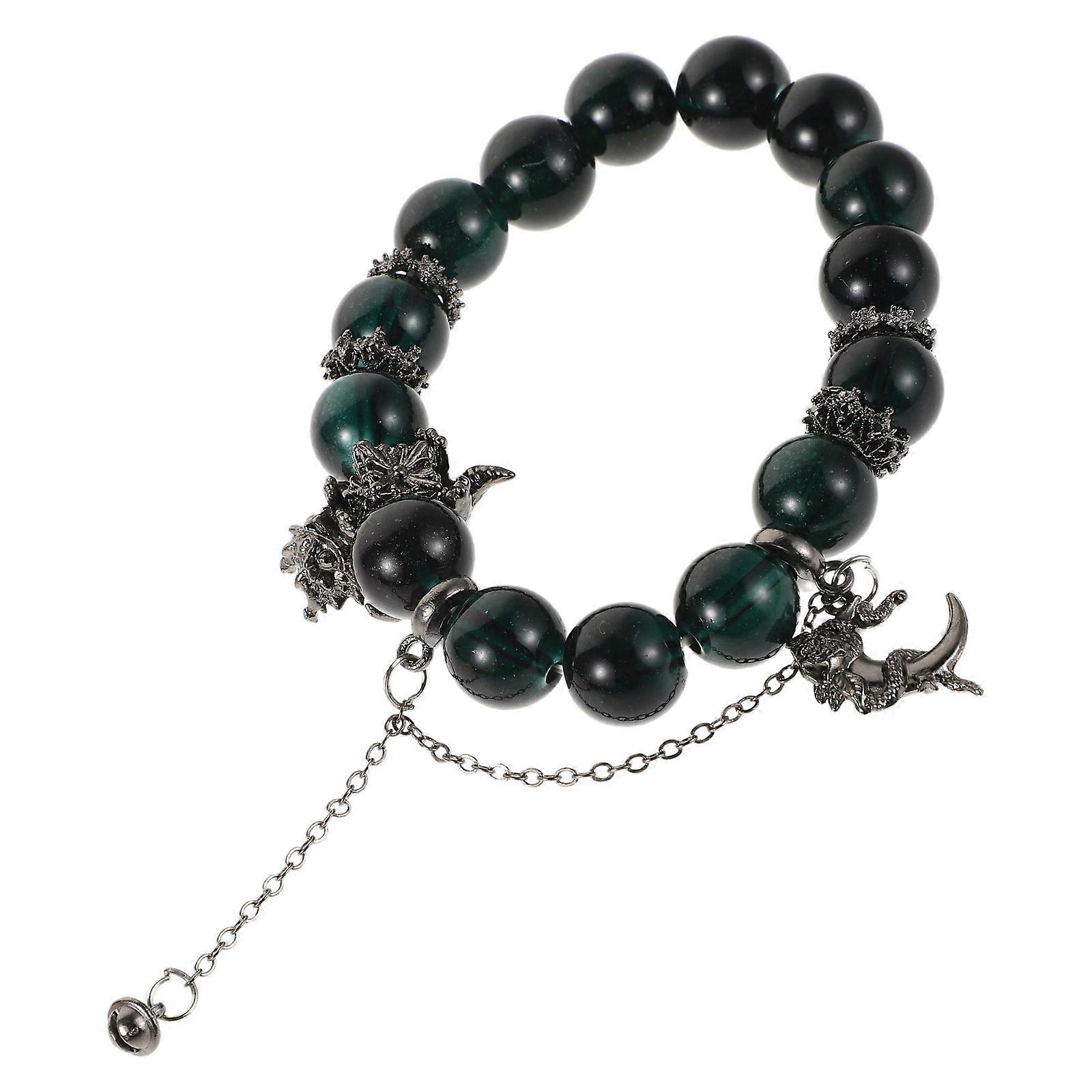 Dark Green Bead Bracelets for Decoration Unique Retro Design with Moon Elements 1 Piece
