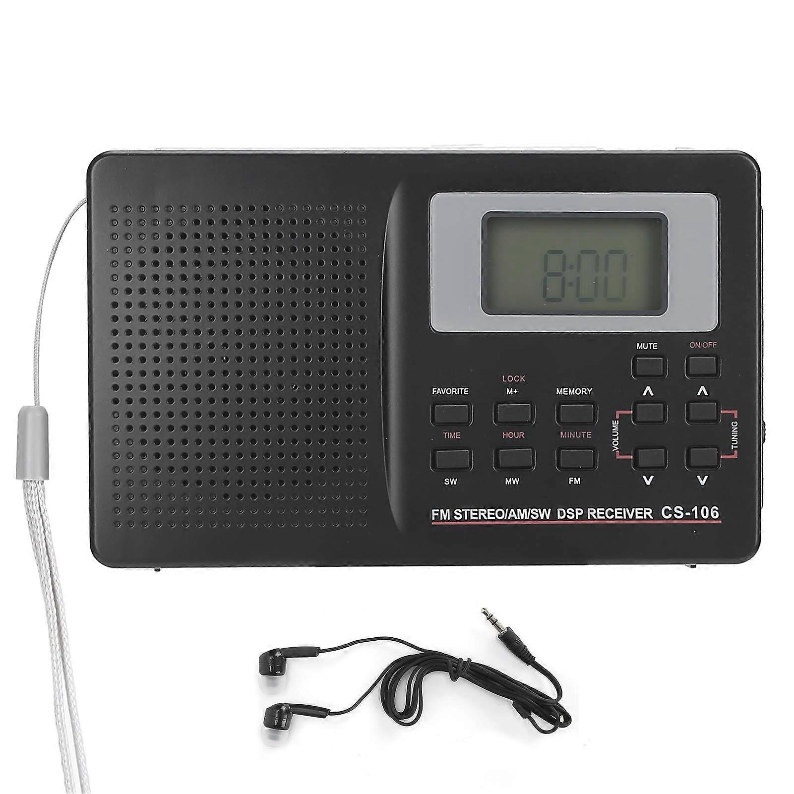 Full Band Radio, CS106 FM/AM/SW/MW Receiver  Sensitivity with Support Frame Equipped with Earin Headphone Portable Radio