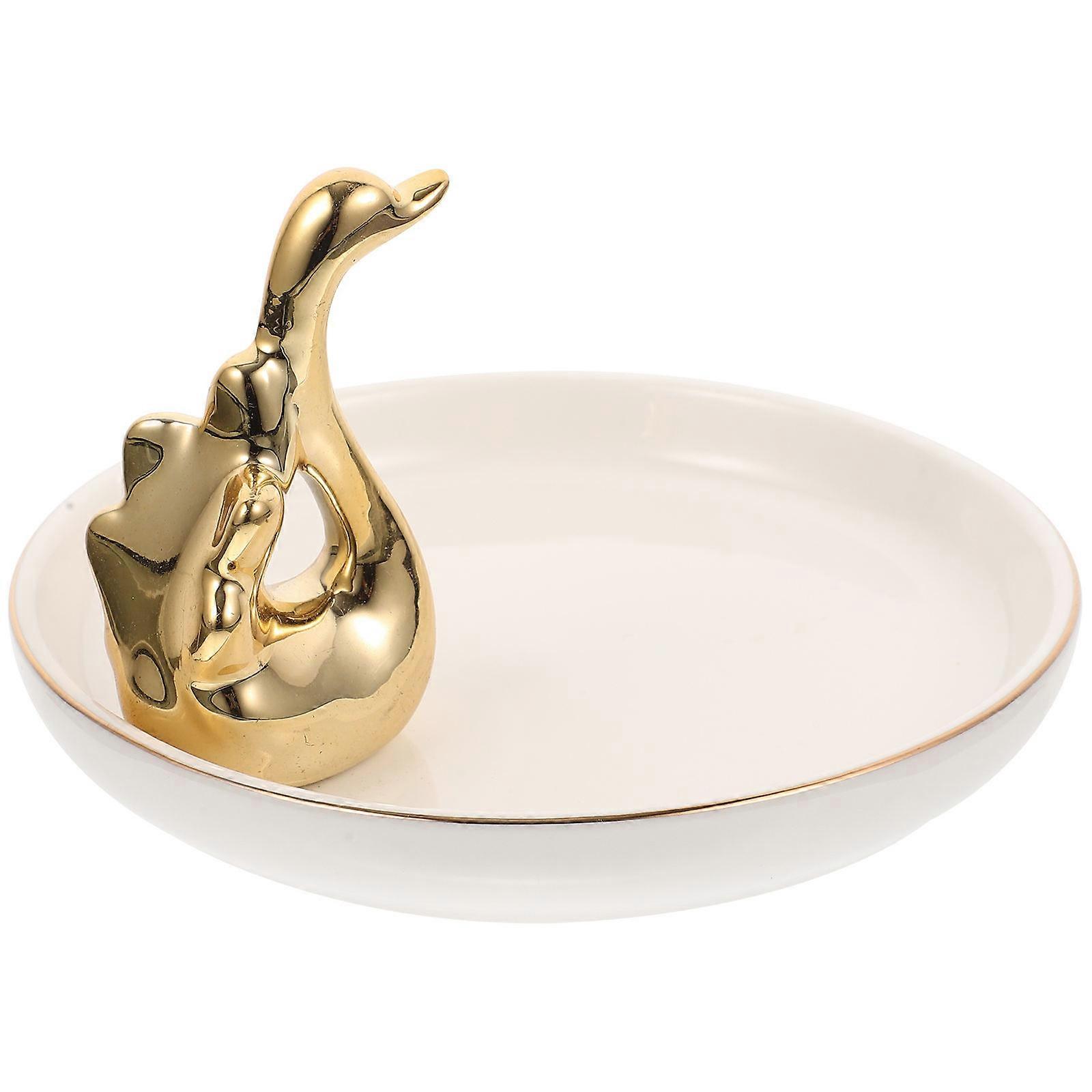 Ceramic Swan Jewelry Storage Plate Elegant Desktop Display Tray for Rings, Earrings & Trinkets, Home Decor Craft Accessory