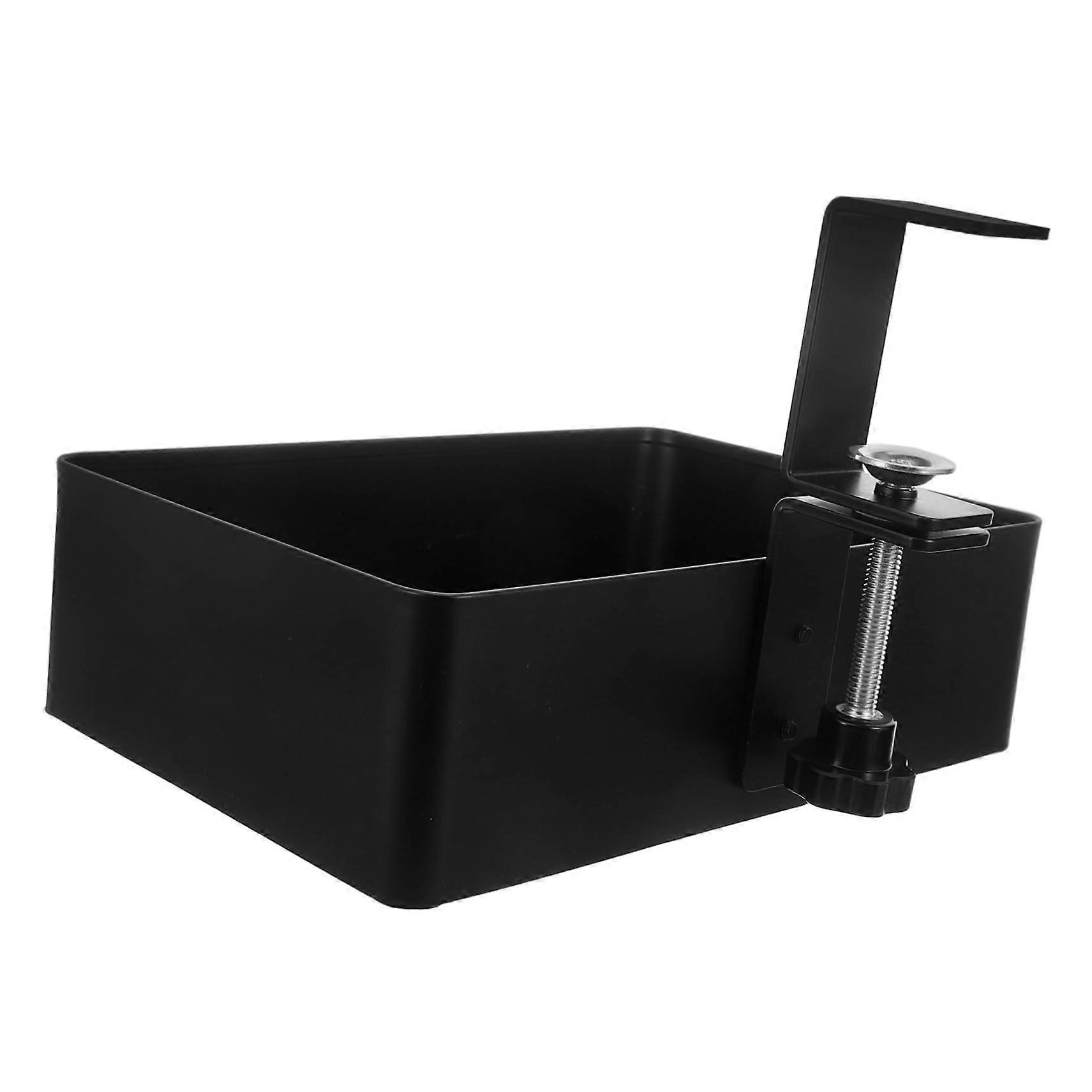 Under Desk Hanging Organizer Metal Storage Basket for Makeup and Office Supplies, Rotating No Drill Clamp Design, Easy Install