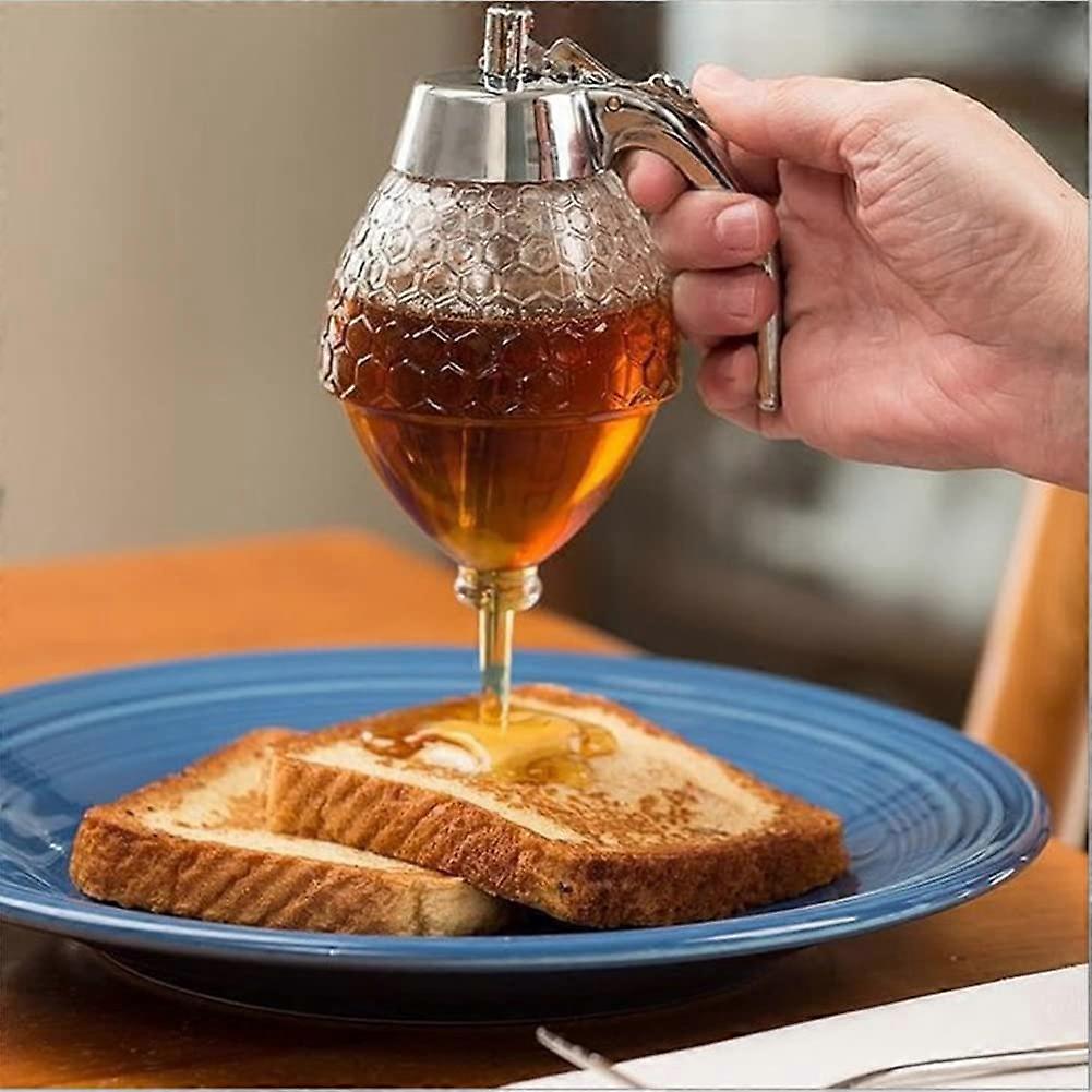 Honey Dispenser With Storage Stand, 1/2 Cup Acrylic Squeeze Bottle for Syrup and Honey, Easy Pour, Portable Drip Bottle