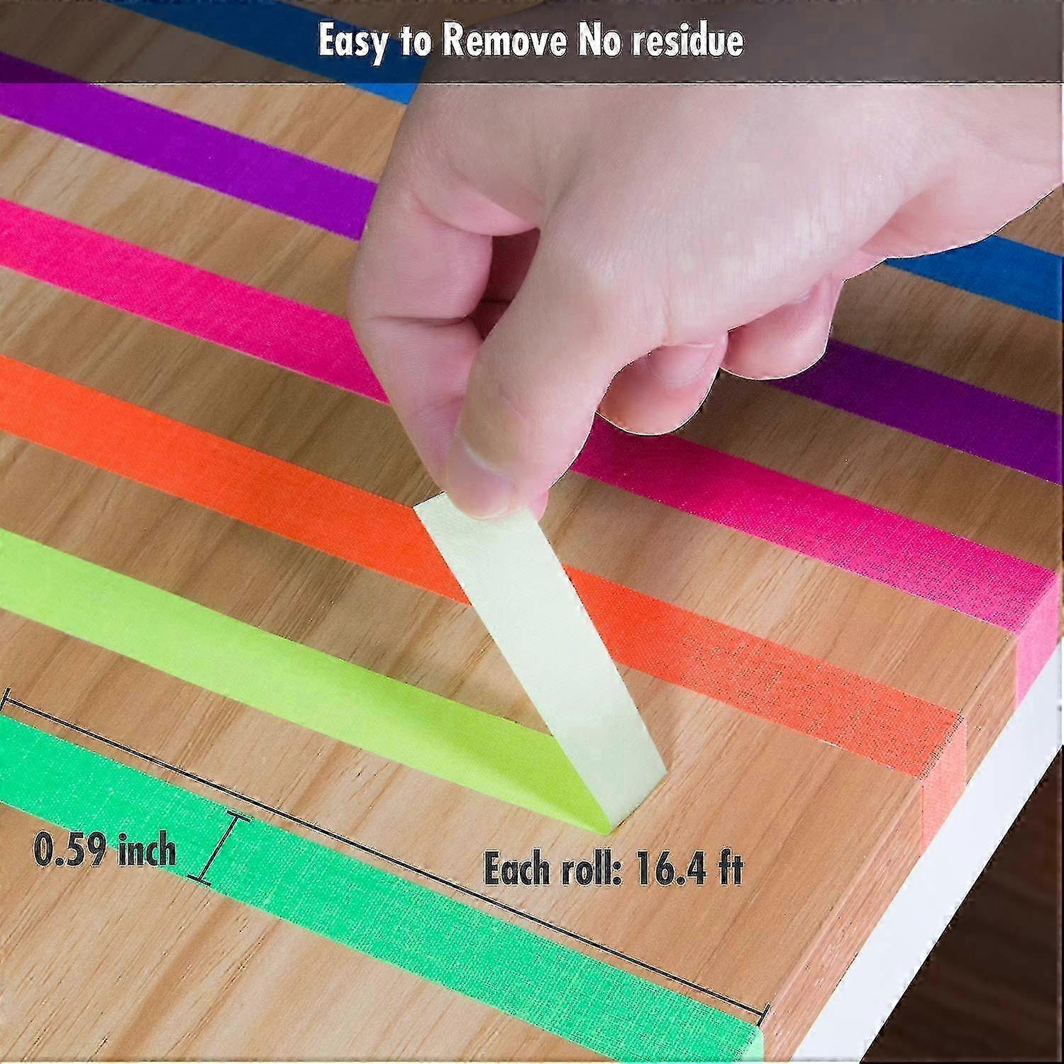6-Pack Fluorescent Cloth Tape, 0.59" x 16.4ft, UV Reactive Neon Colors for Crafting and Events