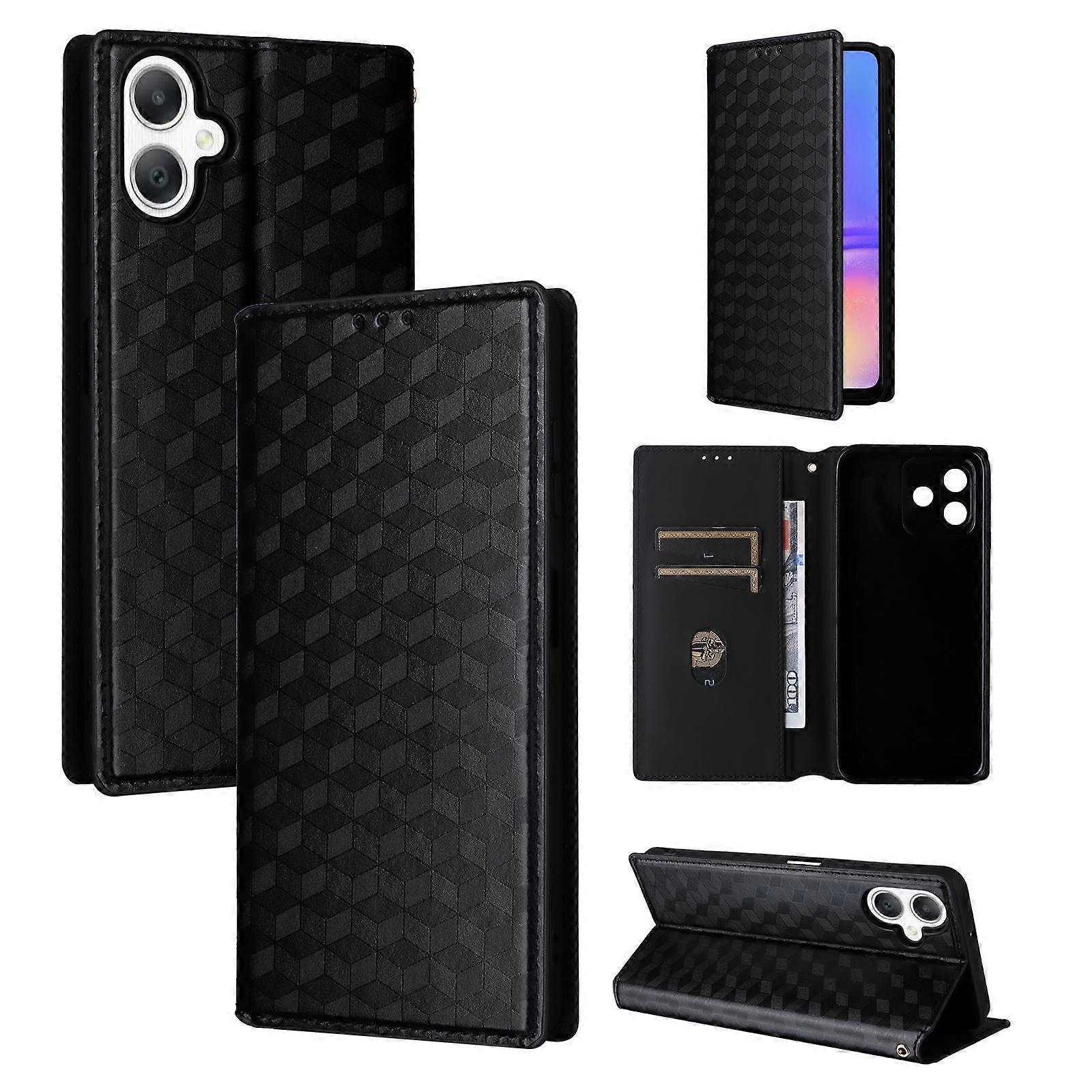 Cubic Grid Texture Flip Leather Phone Case