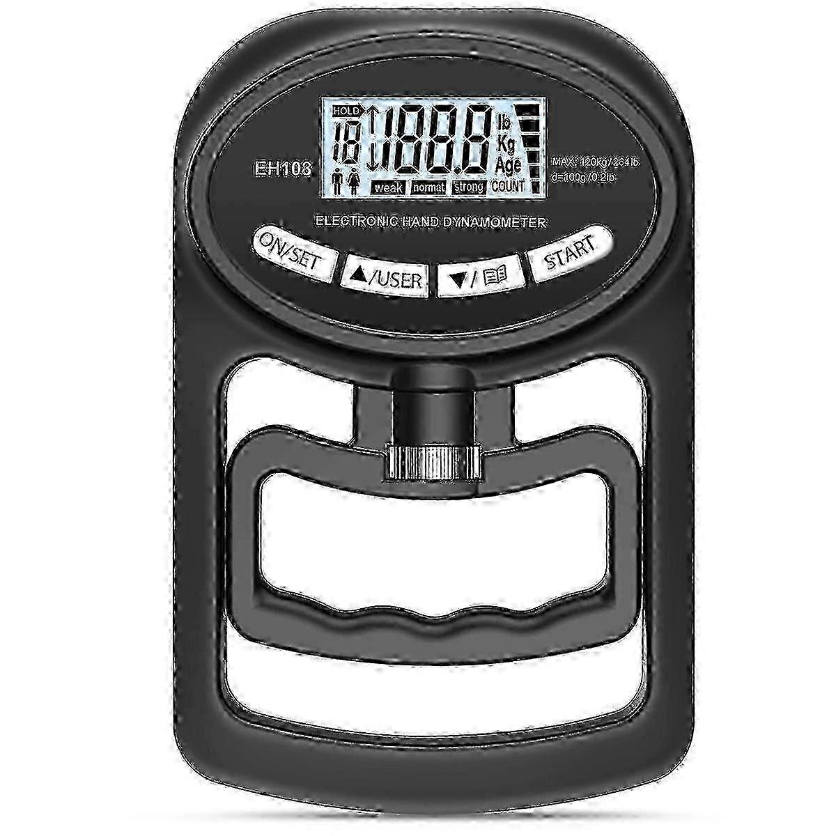 Electronic Hand Dynamometer, 265lbs / 120kg Grip Strength Trainer & Tester, Black