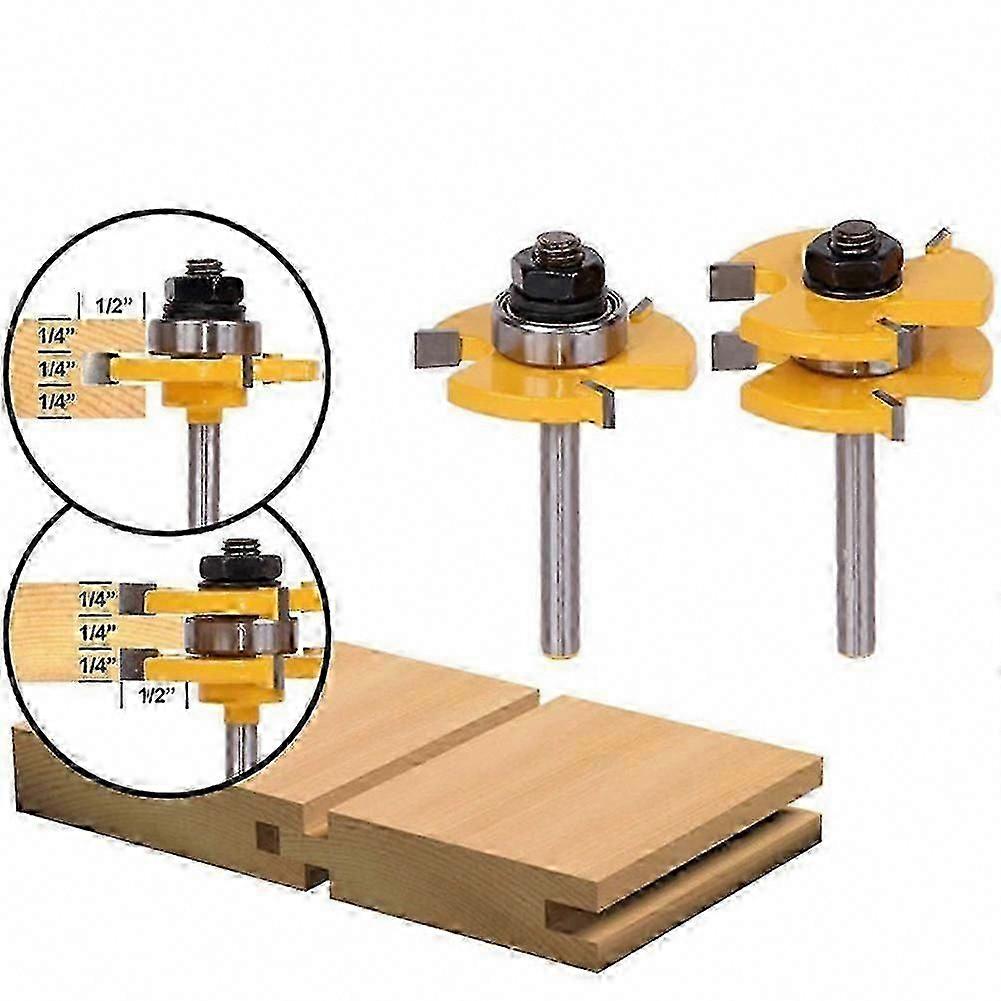 2x Tongue Groove Router Bits Set Adjustable 1/4" Shank for Wood Door Flooring Carbide