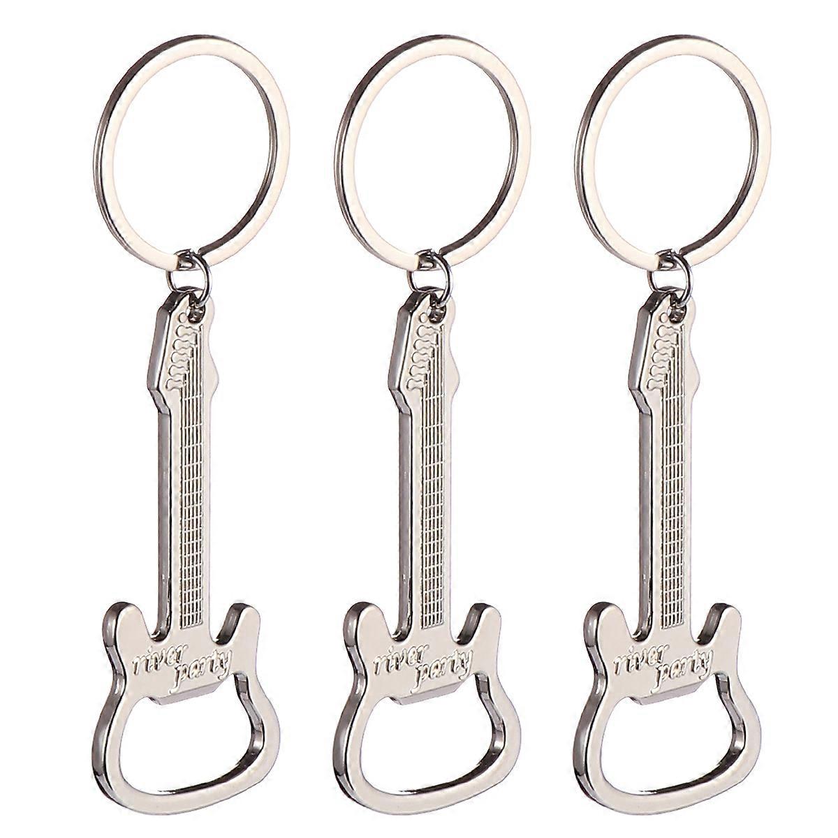 Mini Bottle Openers Guitar Shaped For Daily Use Silver 3Pcs
