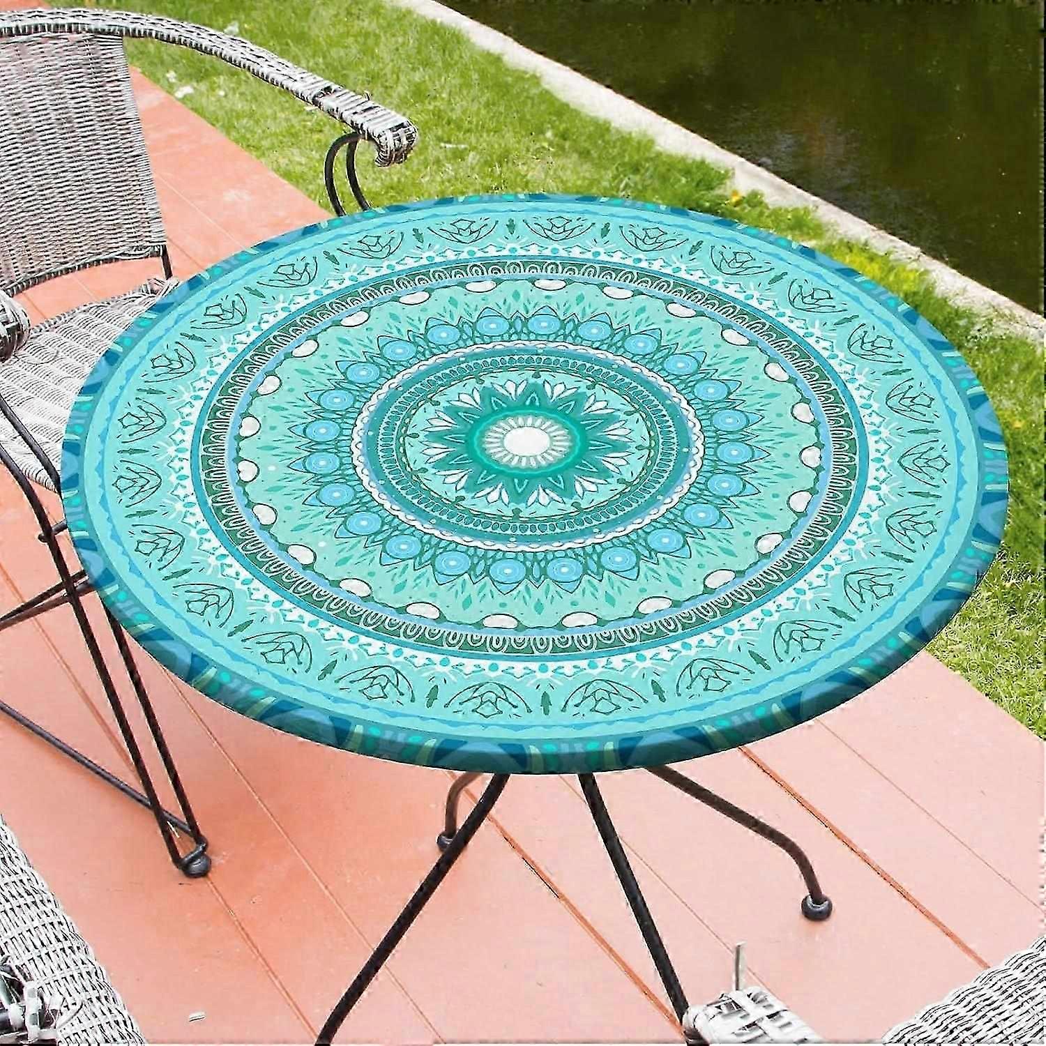 Round Tablecloth Fitted Elastic Table Cover Waterproof Table Cloth for Dinner