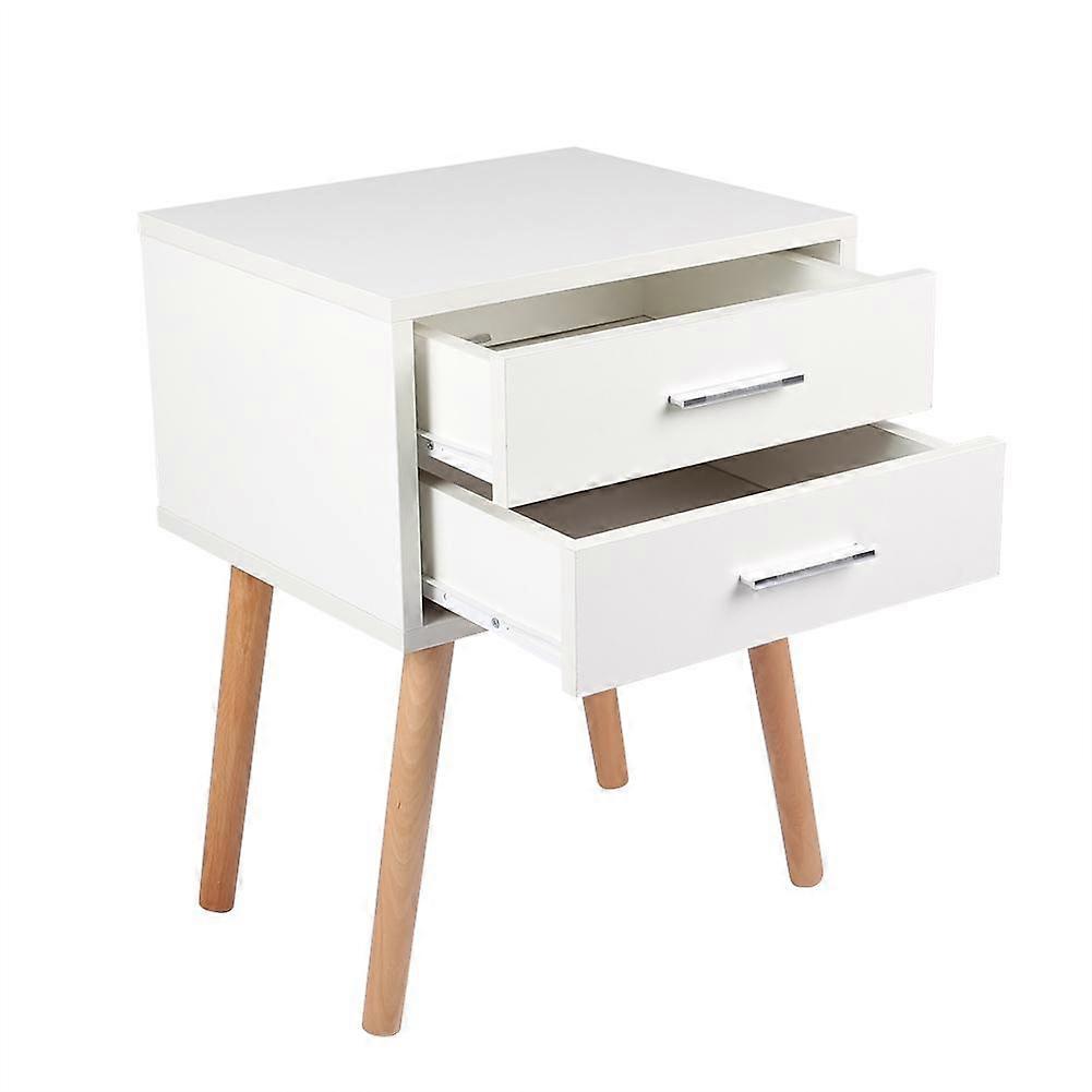Stable White Bedside Table 2 Drawers 40x35x50cm Nightstand
