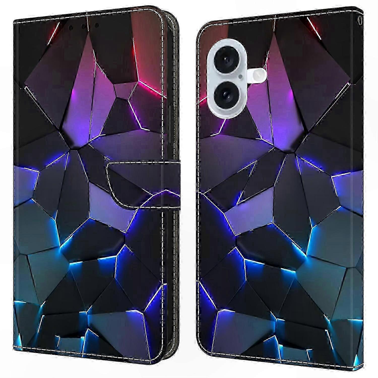 Pattern Printed Protective Phone Case for 16 - TPU + PU Leather Flip Cover with Red Cracks Design