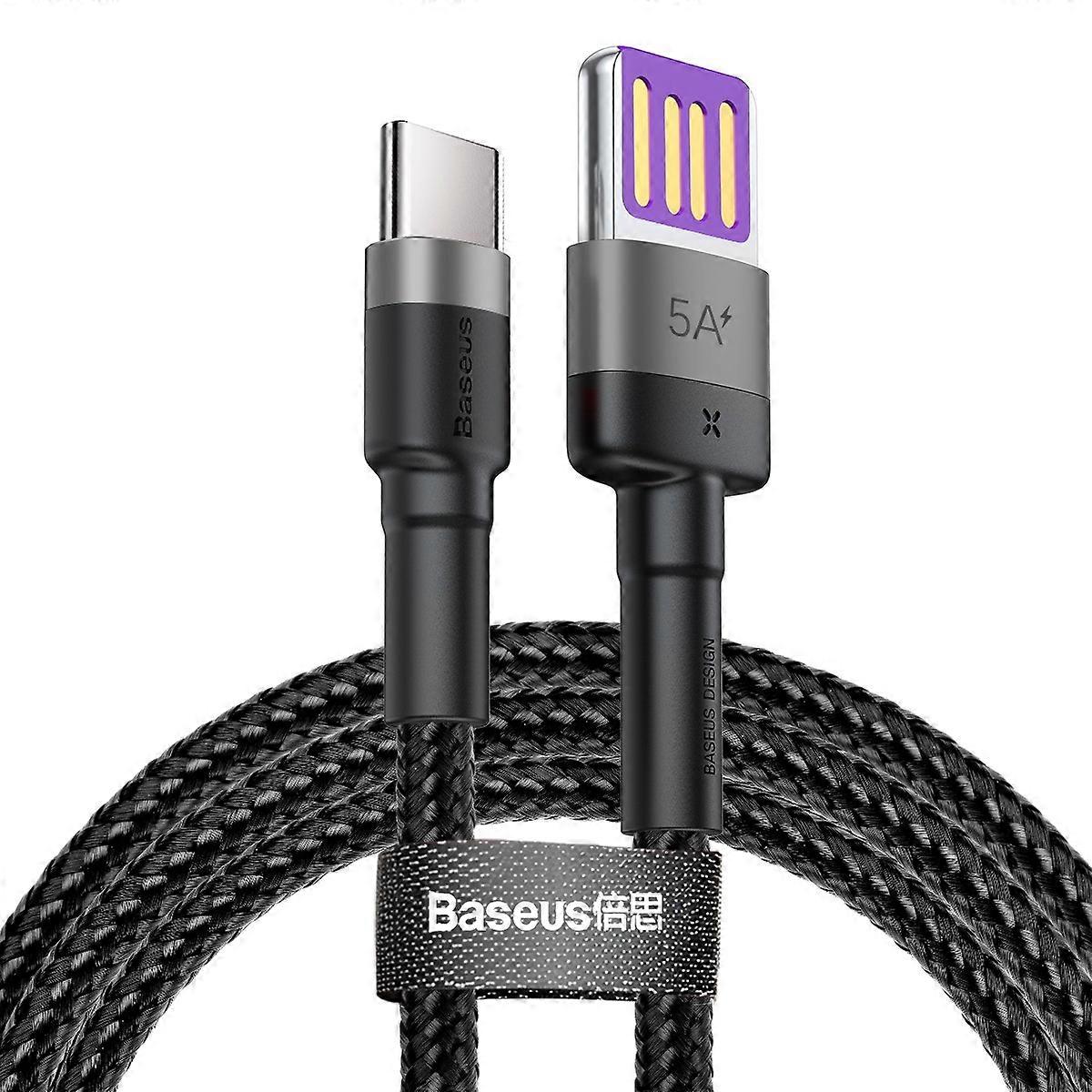 BASEUS Cafule HW Quick Charging Type-C Data Cable 40W Nylon Braided Charging Cord 1m - Grey/Black