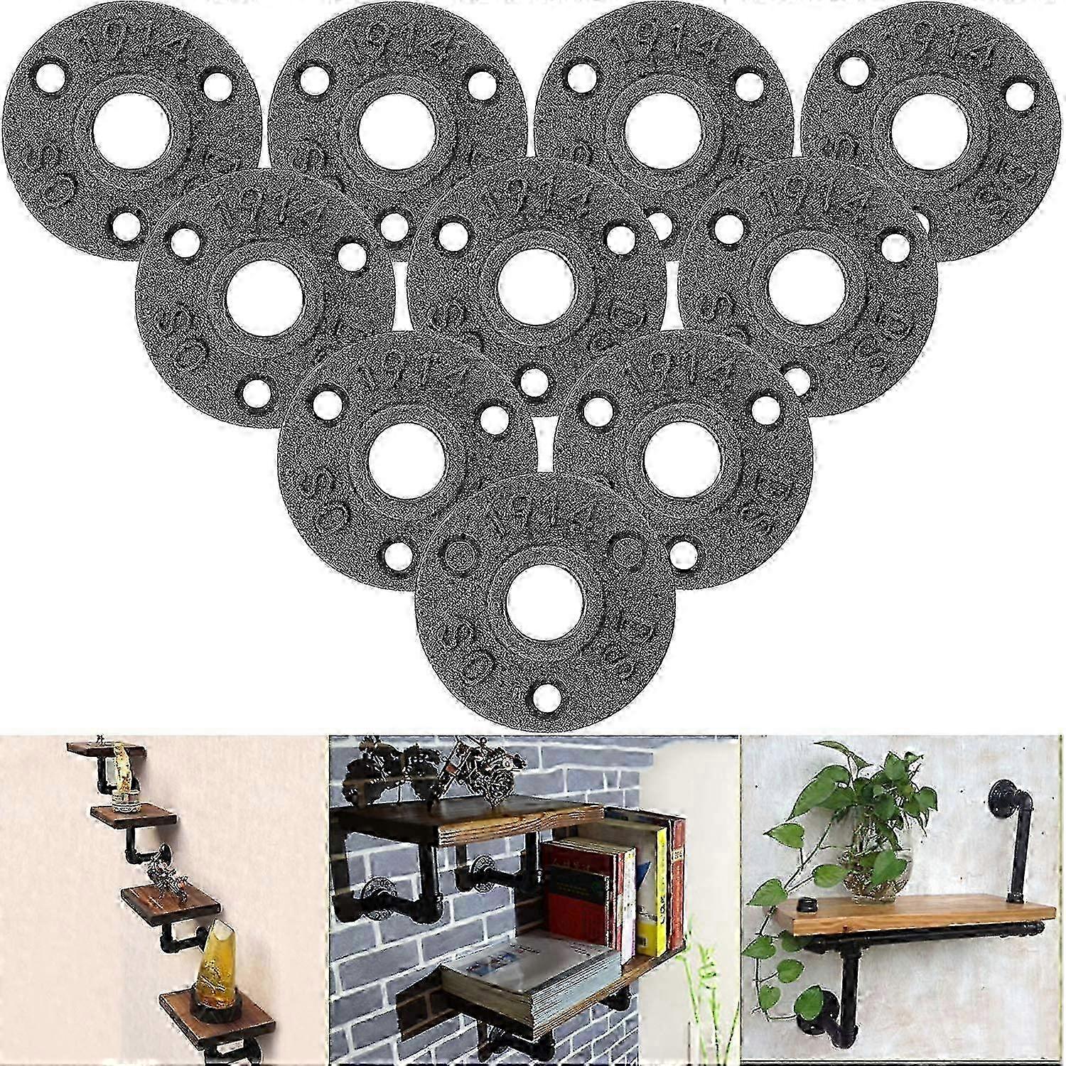10pcs 1/2" Floor Flange, Threaded Flange Pipe Flanges Black Cast Iron 3 Hole Threaded Fitting