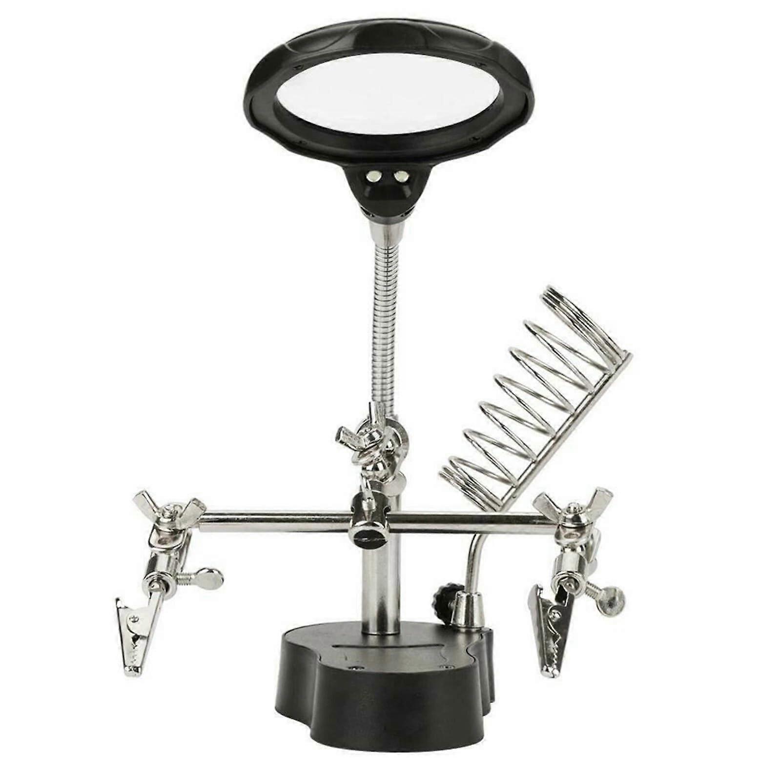 Helping Hand Soldering Third Hand Tool With LED Light And Alligator Clips 2.5X 5X Magnifier