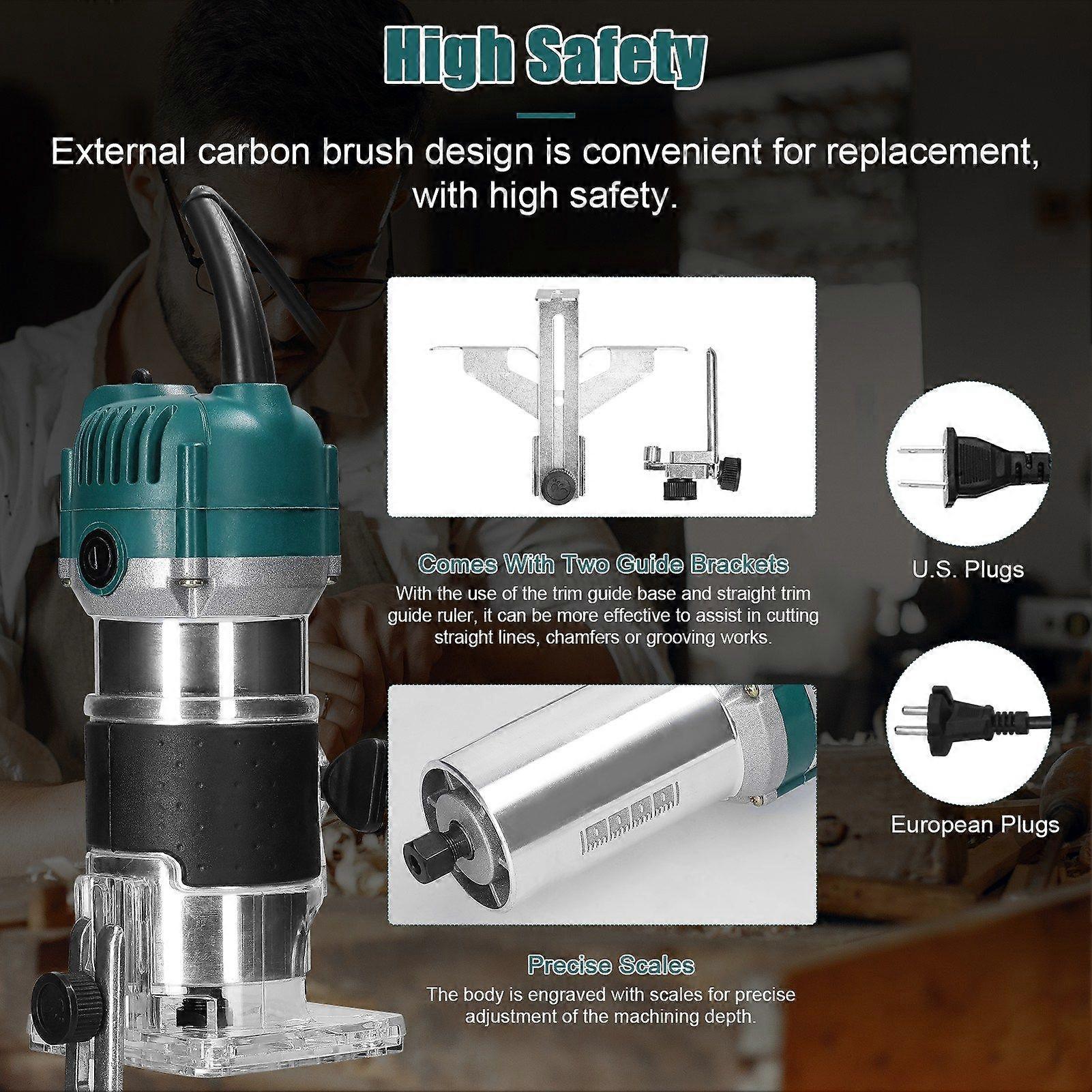 Electric Trimmer Multifunctional Wood Milling Trimming Engraving Slotting Machine Versatile Woodworking Router Power Tool with 15PCS Milling Cutters
