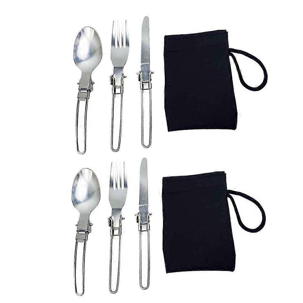 Foldable Stainless Steel Tableware for Camping 2Sets Portable Cutlery