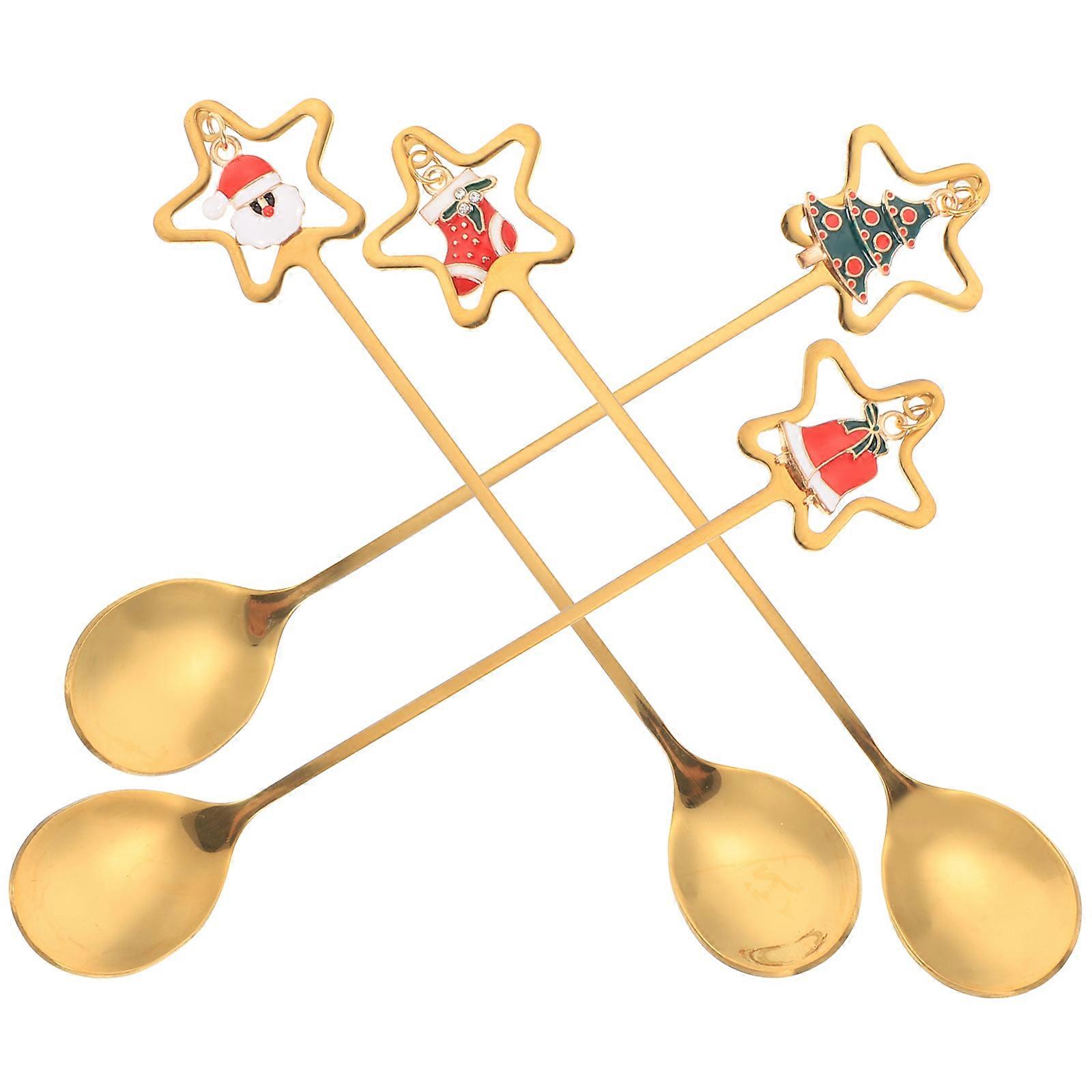 Golden Christmas Mixing Spoons 12 Pcs Practical Design For Dessert Enjoyment In Parties And Home Use