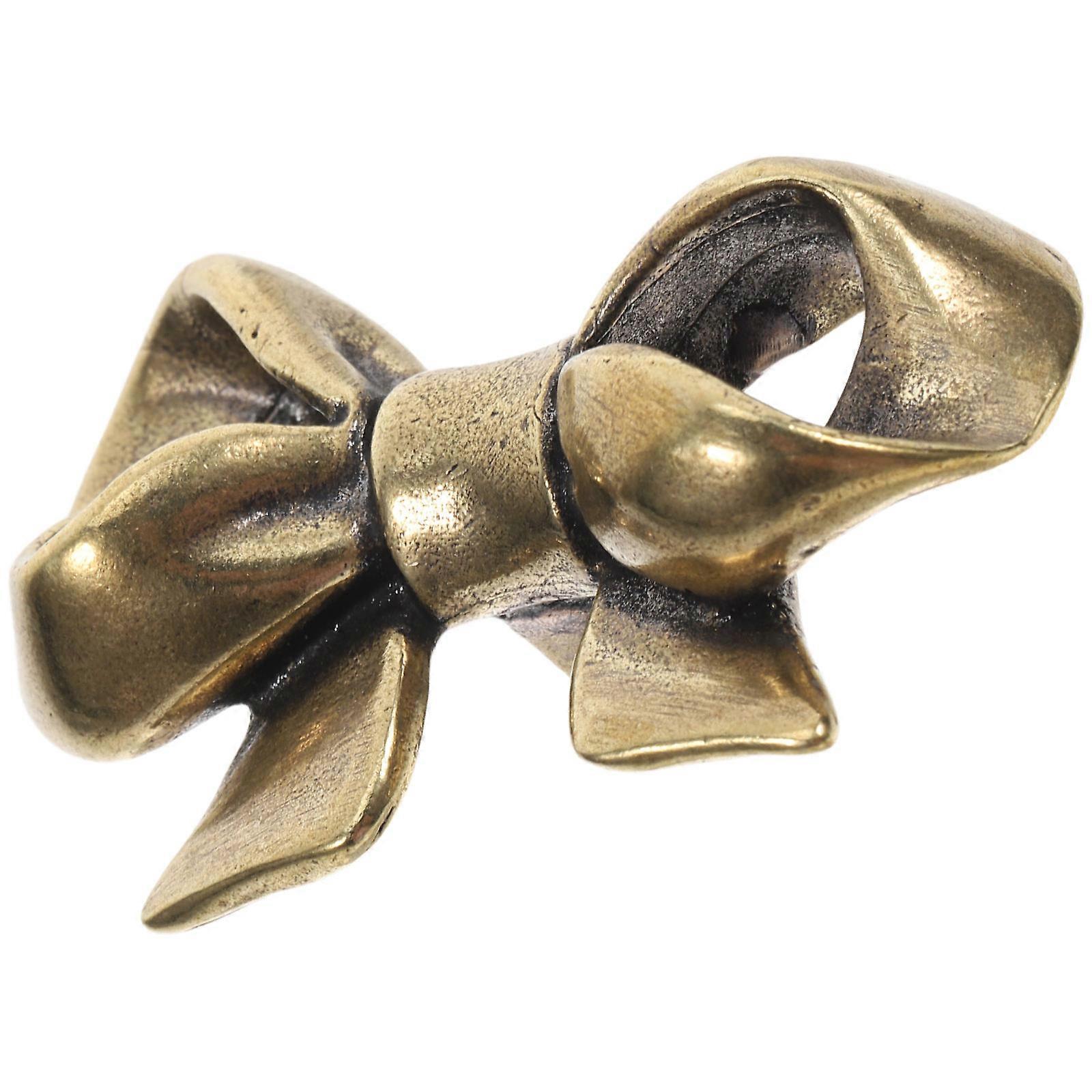 Golden Brass Bow Drawer Knobs for Home Use 3Pcs Vintage Styled Cabinet Handles