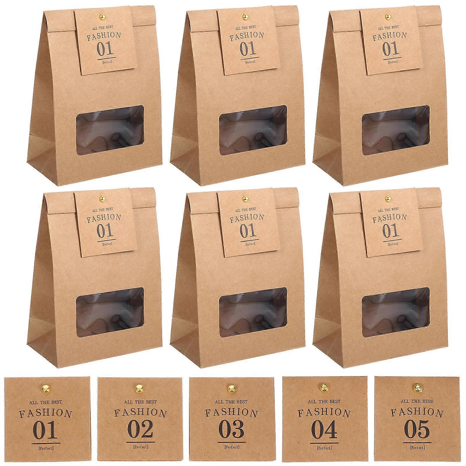 Kraft Paper Biscuits Bags Cookie Bags for Storage 10Pcs with Window