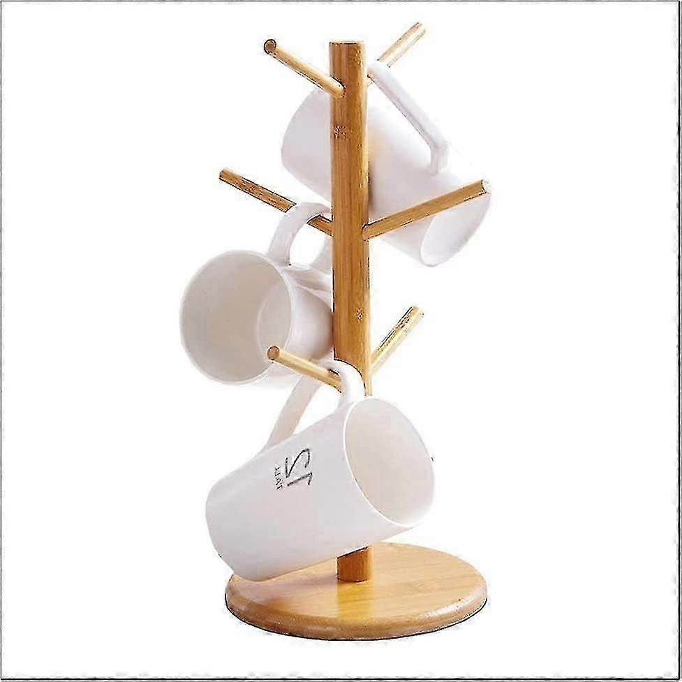 Bamboo Mug Holder Tree, Thicker Base Coffee Cup Holder Stand For Counter, Mug Rack With 6 Hooks