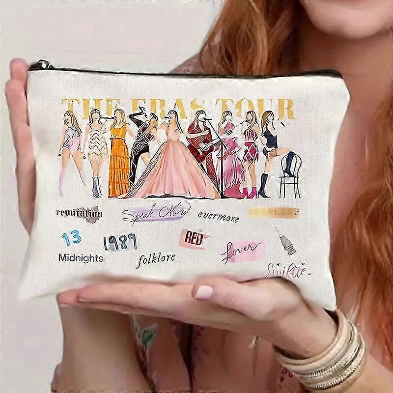 Taylor Ears Tour Pattern Linen Double-Sided Printed Makeup Bag with Zipper