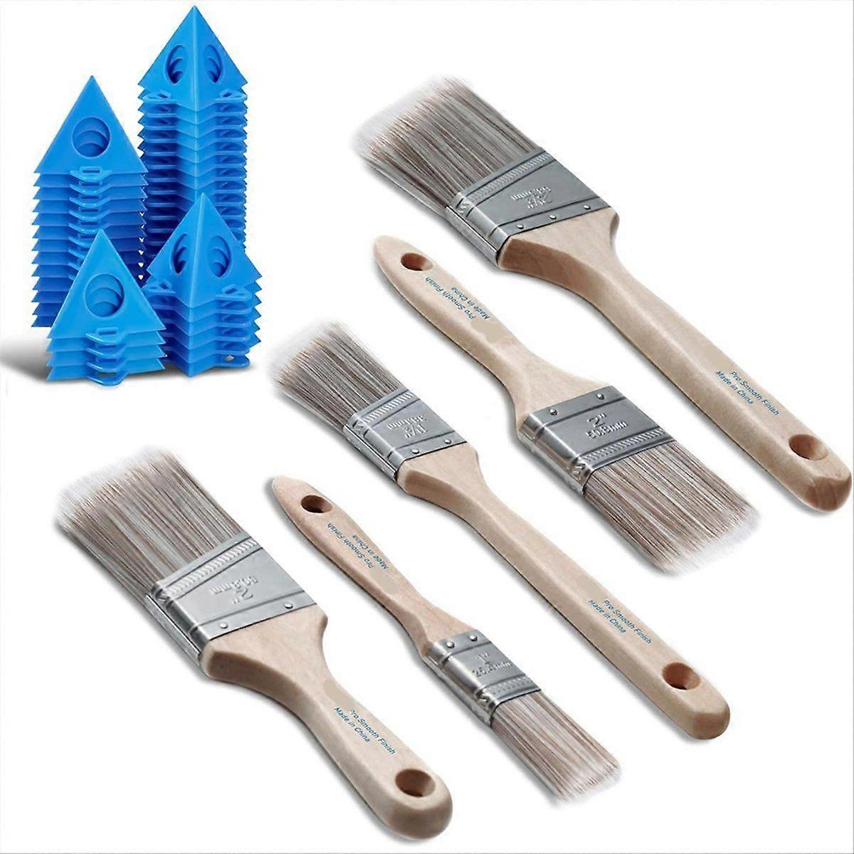 Paint Brushes Pyramid Stand:5-Pack Flat&Angle Paint Brushes, 36pcs Painters Triangle Stands Kit for