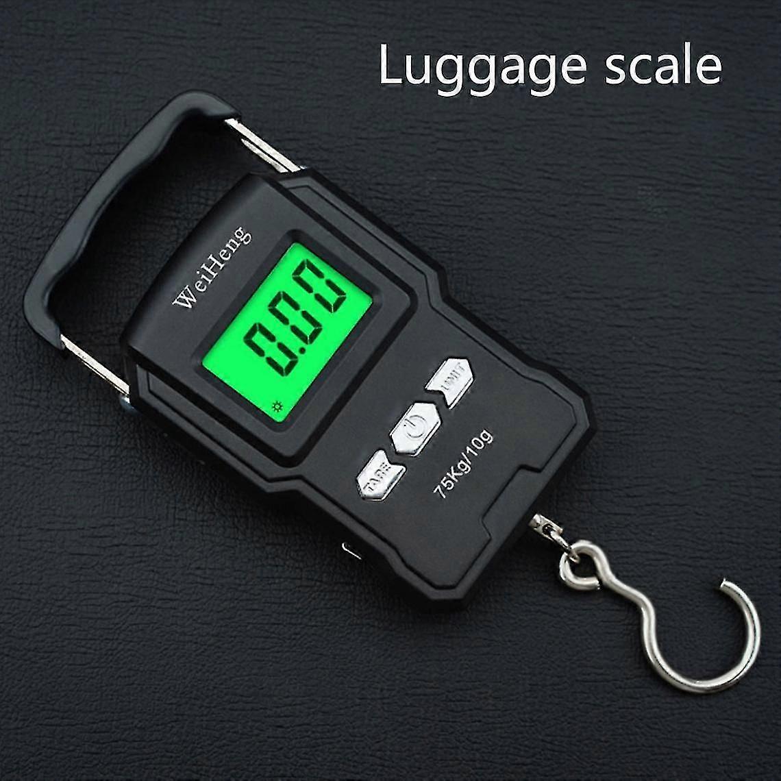 Electronic Weighing Scale 75kg 10g Lcd Display Hook Scale With Fishing Travel Measuring Tape(black)