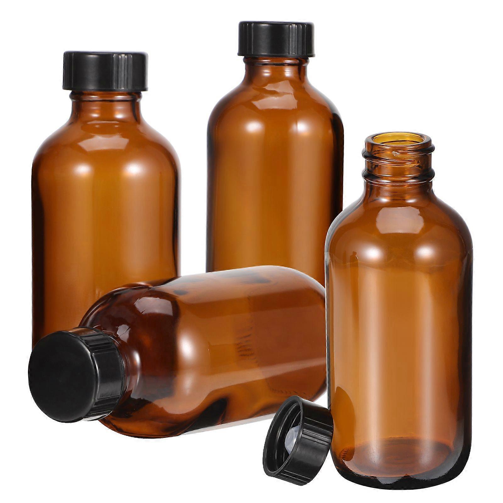 4 قطع 120 مل زجاجات زجاجية مستديرة من اللون العنبر البني بوسطن قابلة لإعادة التعبئة مع غطاء الباكليت الأسود