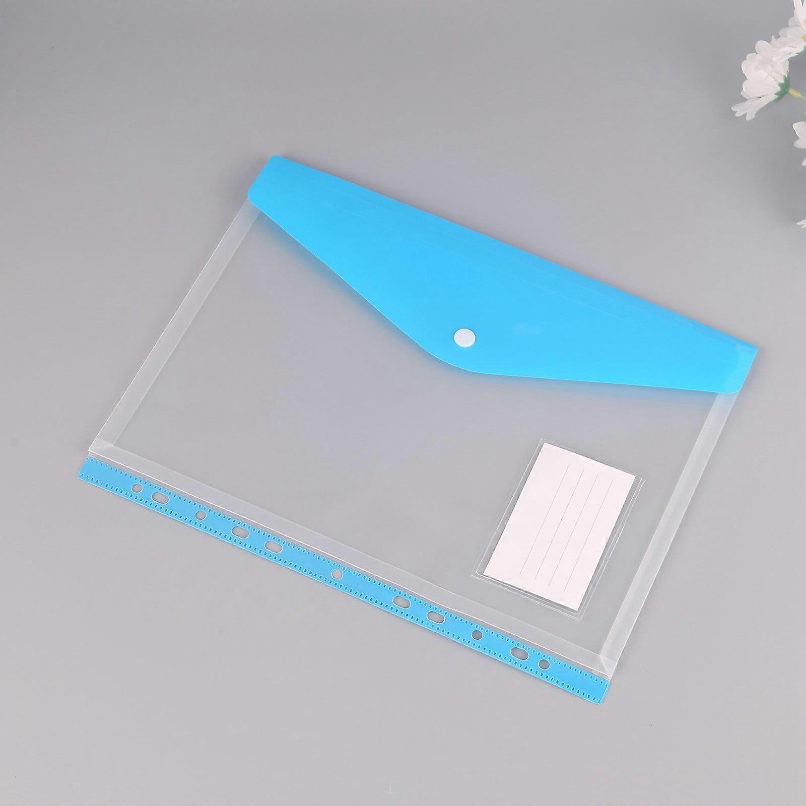 HKUKY A4 Clear Document Bag with 11 Binding Holes, Transparent Frosted Student Exam Bag Storage Bag with Snaps and Labels