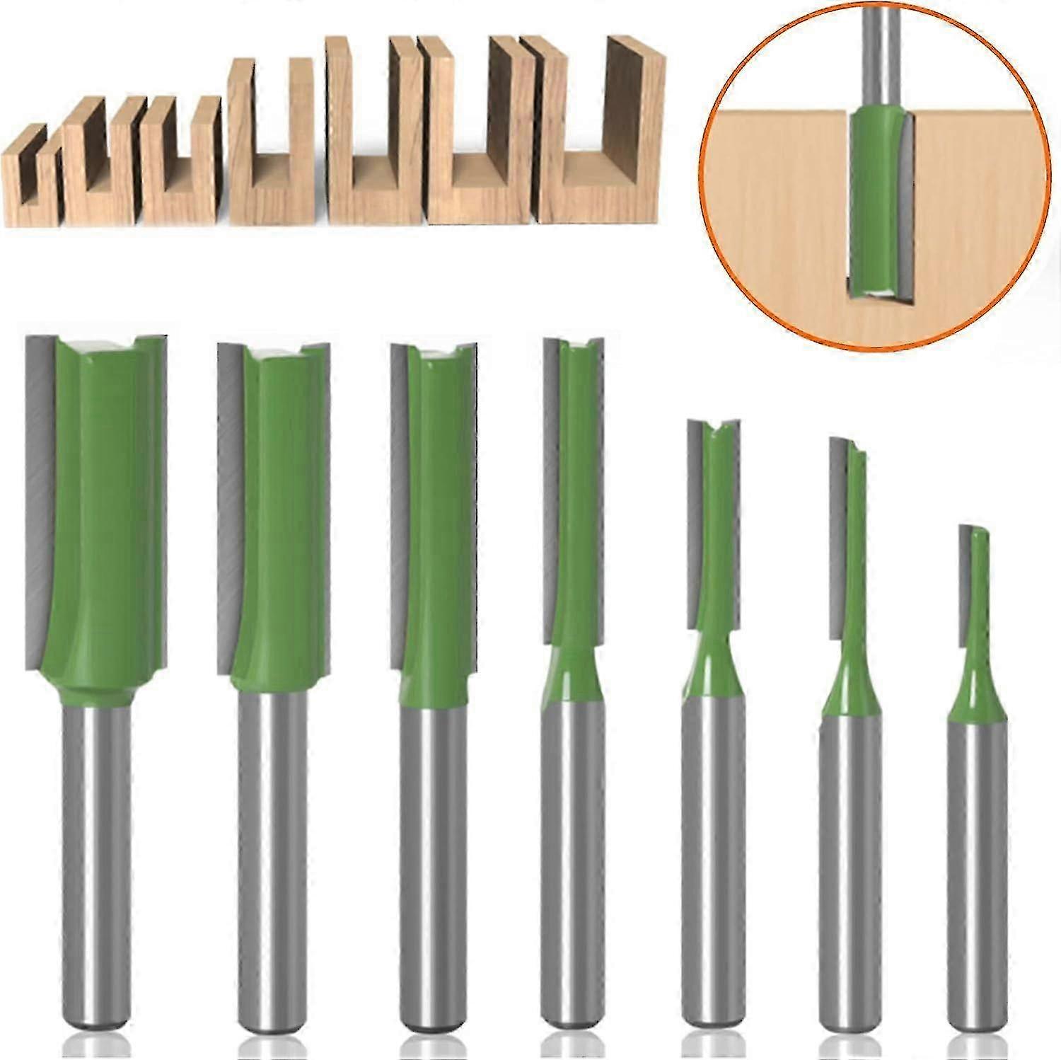7 Pieces Straight Router Bit, 6mm Shank Router Bits Countersink with Carbide Cutting Edges Milling Cutter, for Woodworking (Green) Edition 1110
