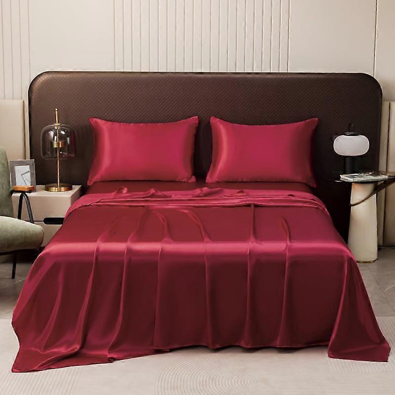 Sateen Solid Sheet Set 3/4Piece Twin/Full/Queen/King 1500GSM Soft & Durable White Black Pink Red No Comforter