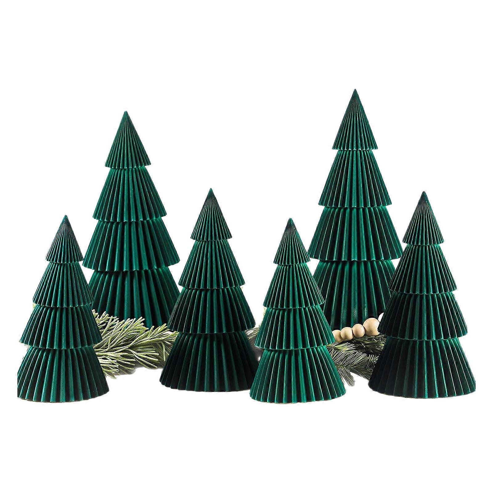 Pack of 6 Artificial Velvets Christmas Tree Figurine Ornaments Holiday Decors For Tabletop Tiered Tray Display Photo Props Multicolor