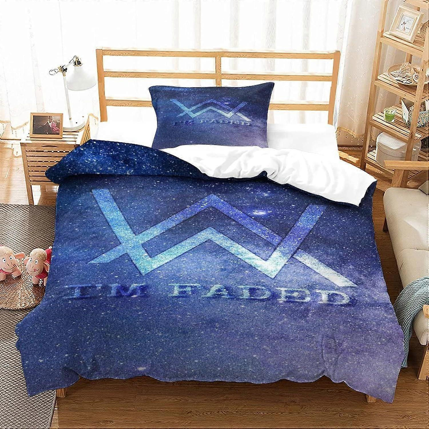 GENBAK Alan Olav Walker Edredom Capa Set Música Impresso Roupa de Cama Set DJ Edredom Capa com Travesseiro Shams Microfibra Capa de Colcha Zíper 3 Pcs Single