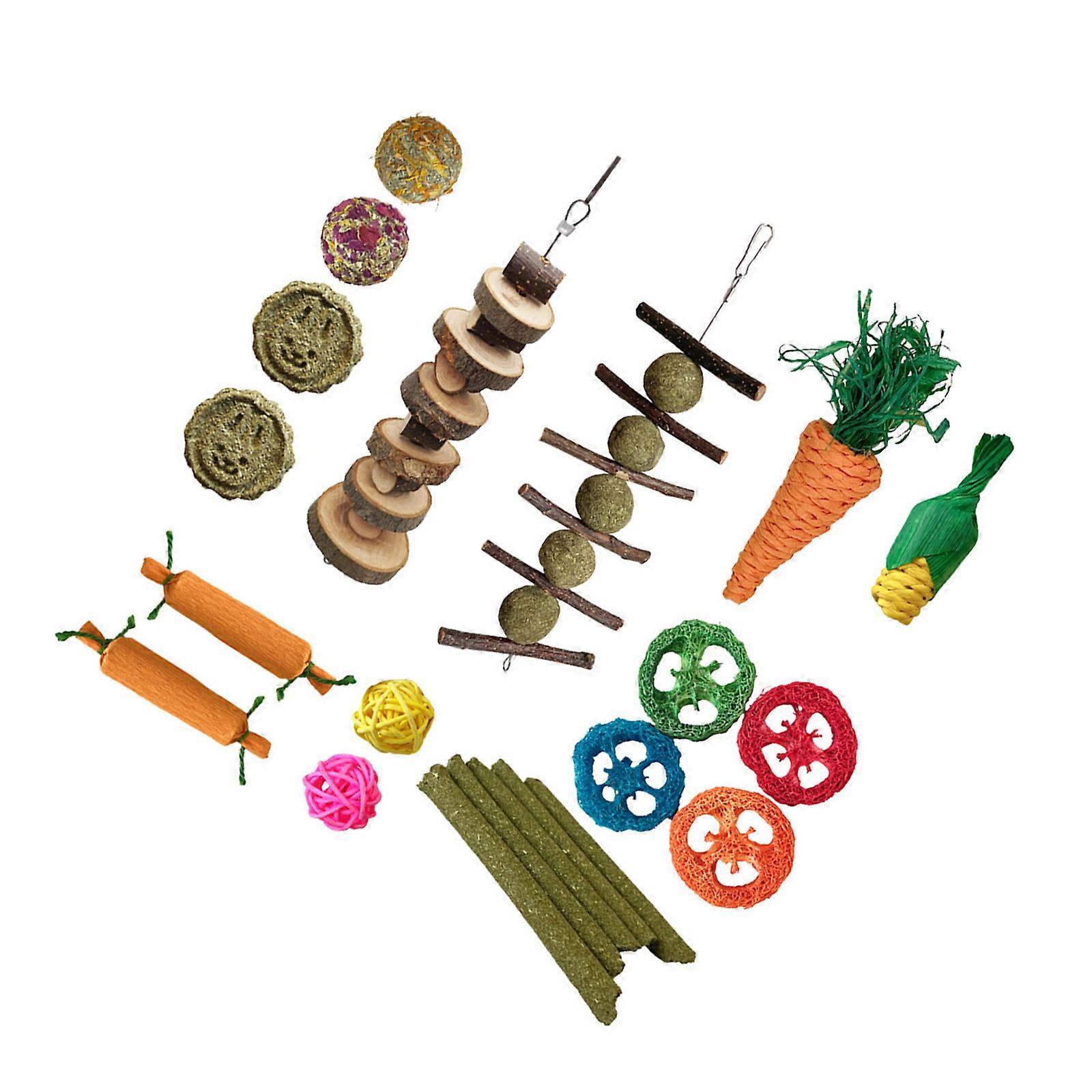 21PCS Rodents Functional Chew Toy Set Safety Suitable for Hamster Bird Rabbit Ensuring Funny and Dental Stimulation Multicolor