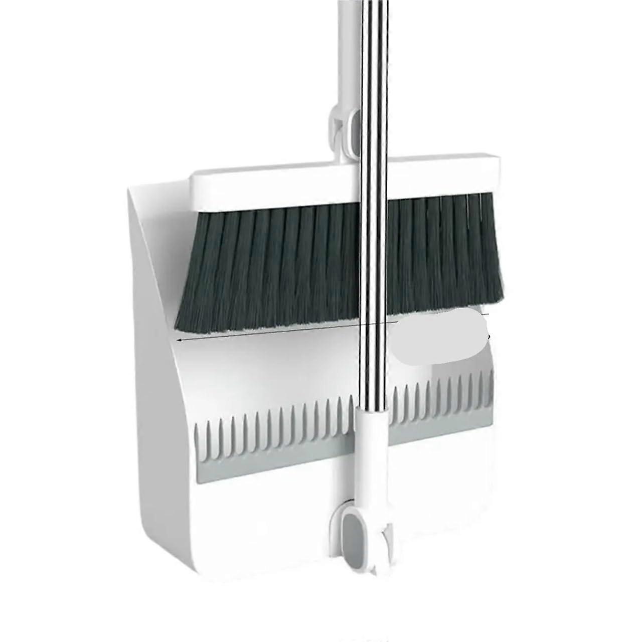 Foldable Broom and Dustpan Set with 180° Rotating Brush for Floor Courtyard Garage Patio White