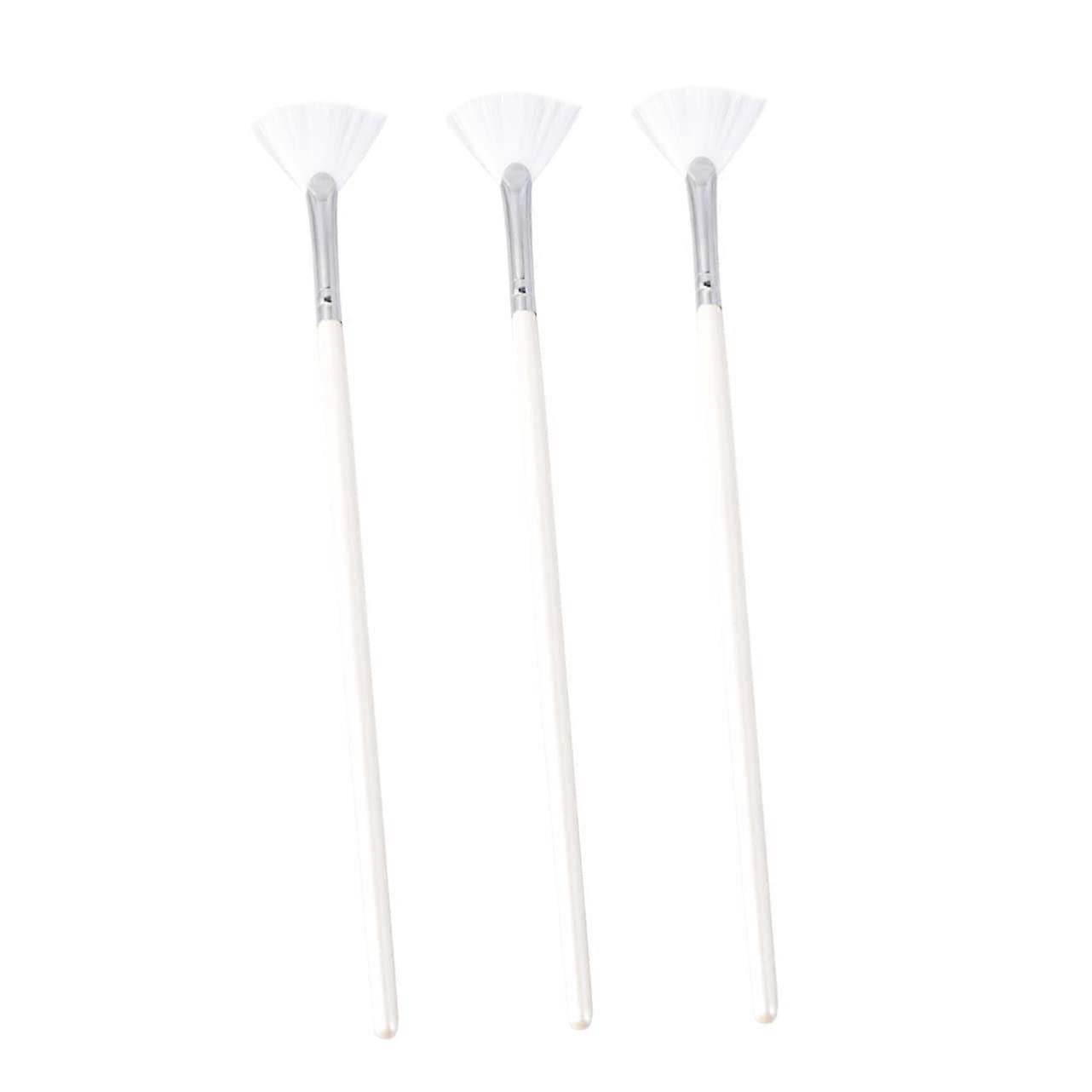 3pcs Long Handle Fan Makeup Brush Set for Smooth Facial Mask Application and Skin Care DIY