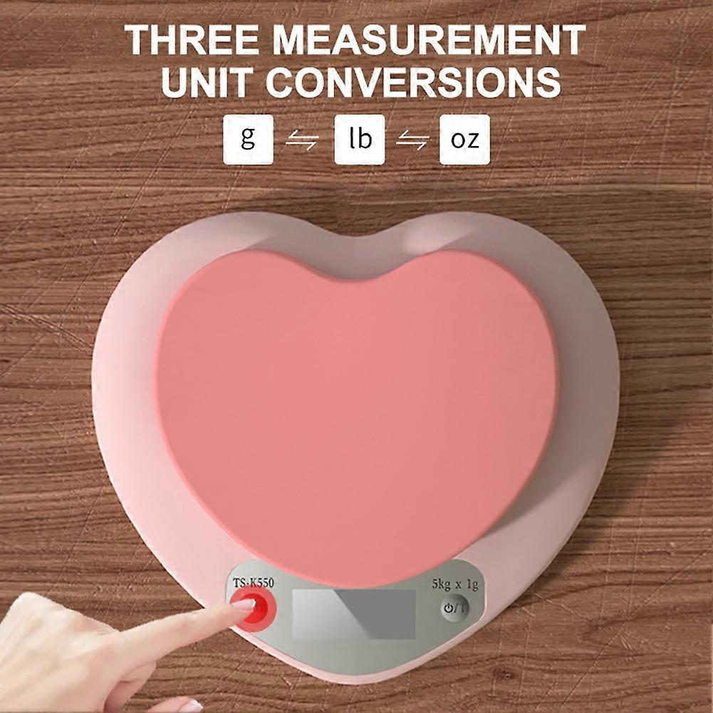 Multi-Function Kitchen Baking Scale Pink Heart-Shaped Portable High-Precision Digital Scale 5kg/1g LCD Electronic Scale