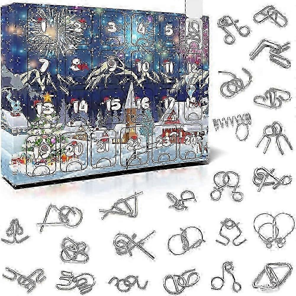 Christmas Advent Calendar 24Pcs Mini Metal Puzzles Countdown Calendar Set,Mind Game Toys Knots Lock Puzzle Blind Box