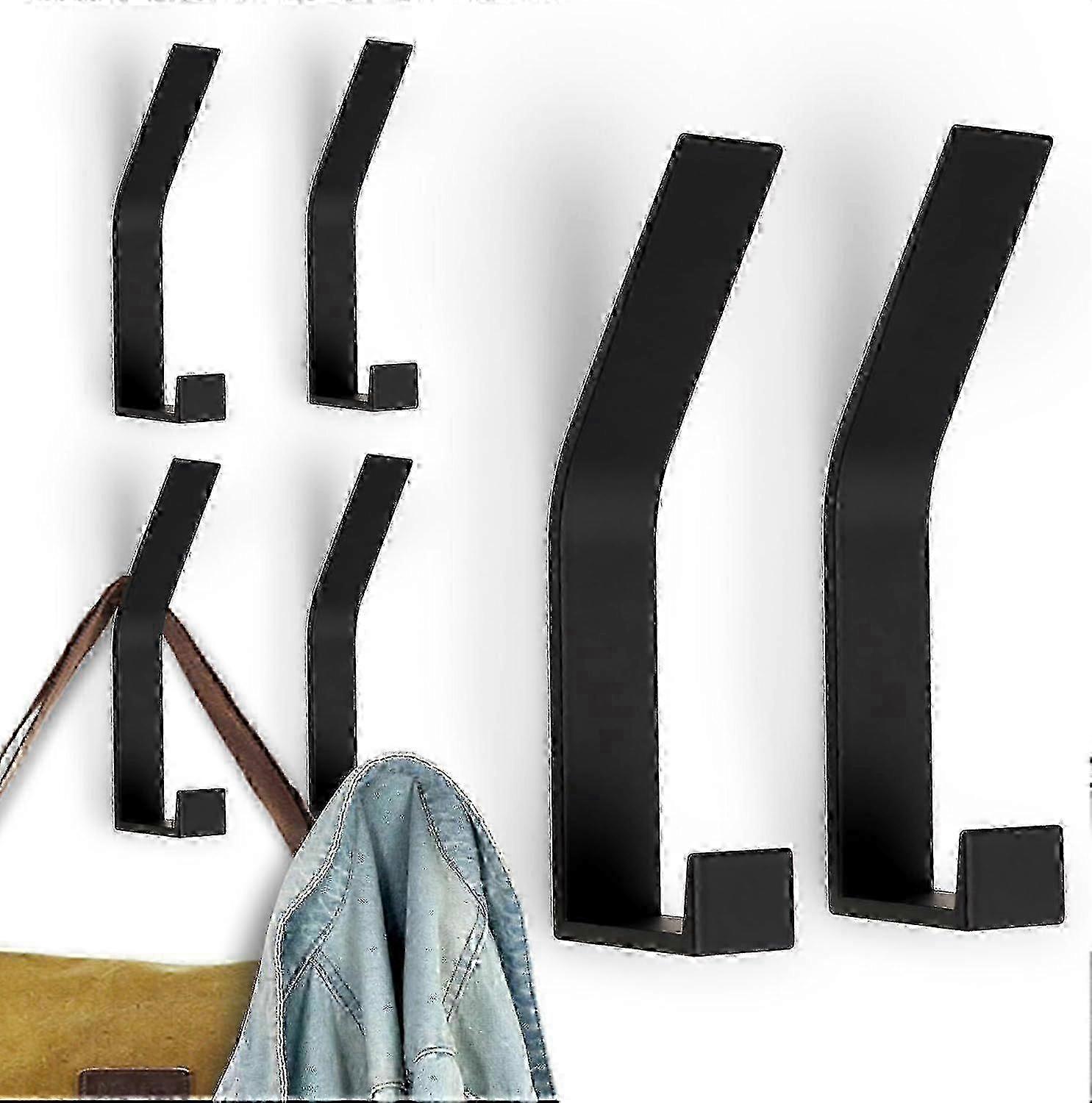 Wall Coat Hooks, Pack of 6, Modern Coat Hooks, Black, Hooks for Screwing Coat Rack with Invisible Screws for Jackets, Coats, Clothes,