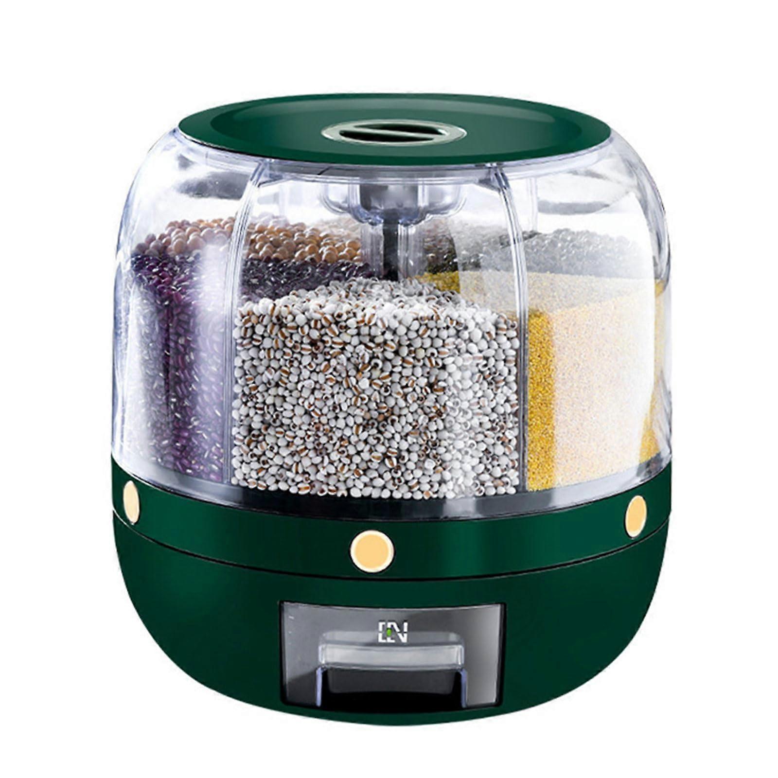 Rotating Rice Dispenser 6 Removable Bins Grains Storage Container Sealed Dry Cereal Bucket