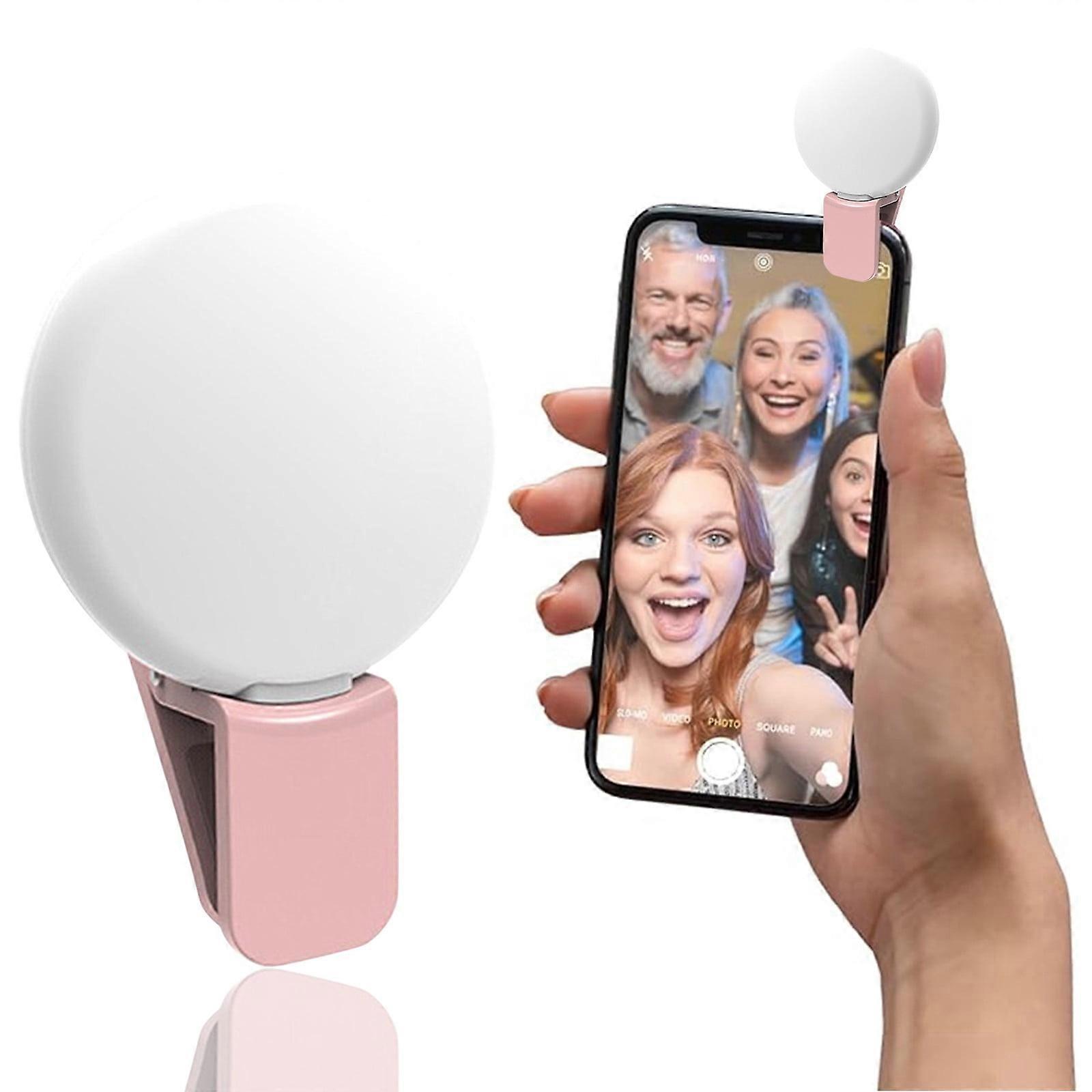 Mini Ring Light, Compatible with Phone, 3 Color Modes & Adjustable Brightness, Portable LED Clip On Light for TikTok, Selfies