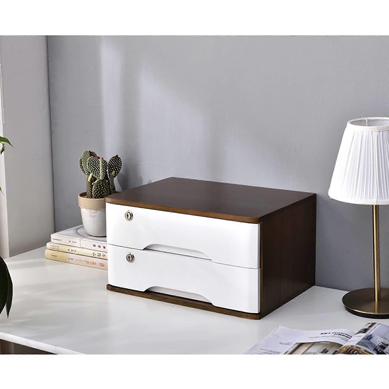 Solid Wood Desktop File Cabinet with Drawers and Lock for Office, Home and School Storage